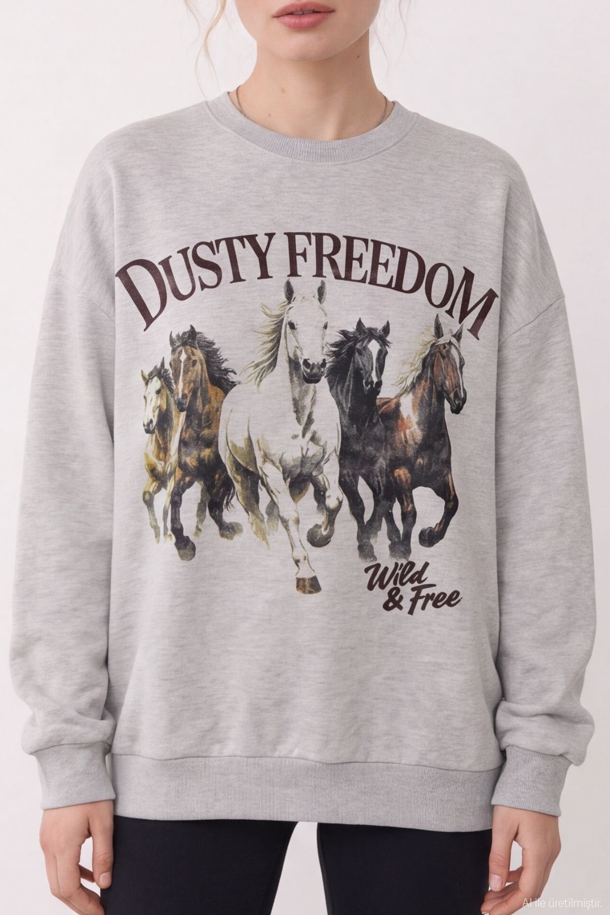 Quzu Baskı Detaylı Sweatshirt Bejmelanj