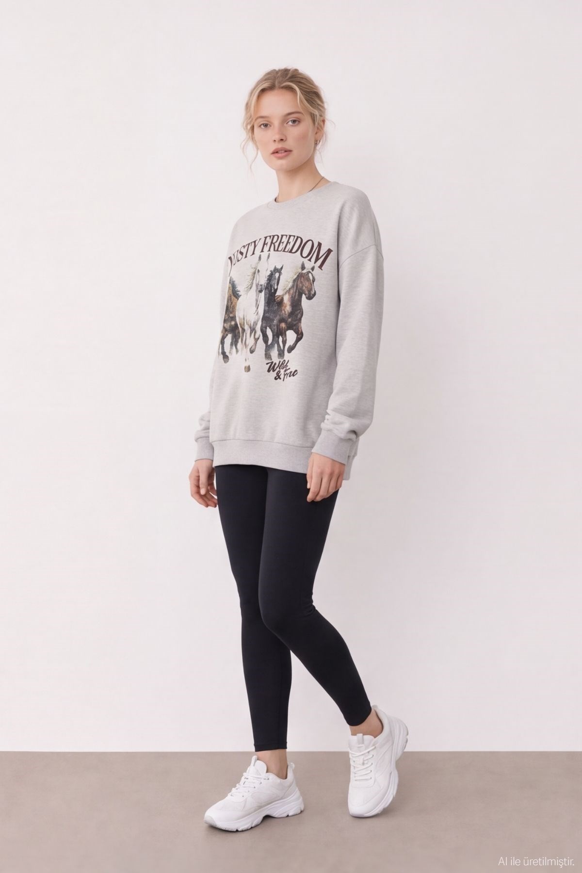 Quzu Baskı Detaylı Sweatshirt Bejmelanj