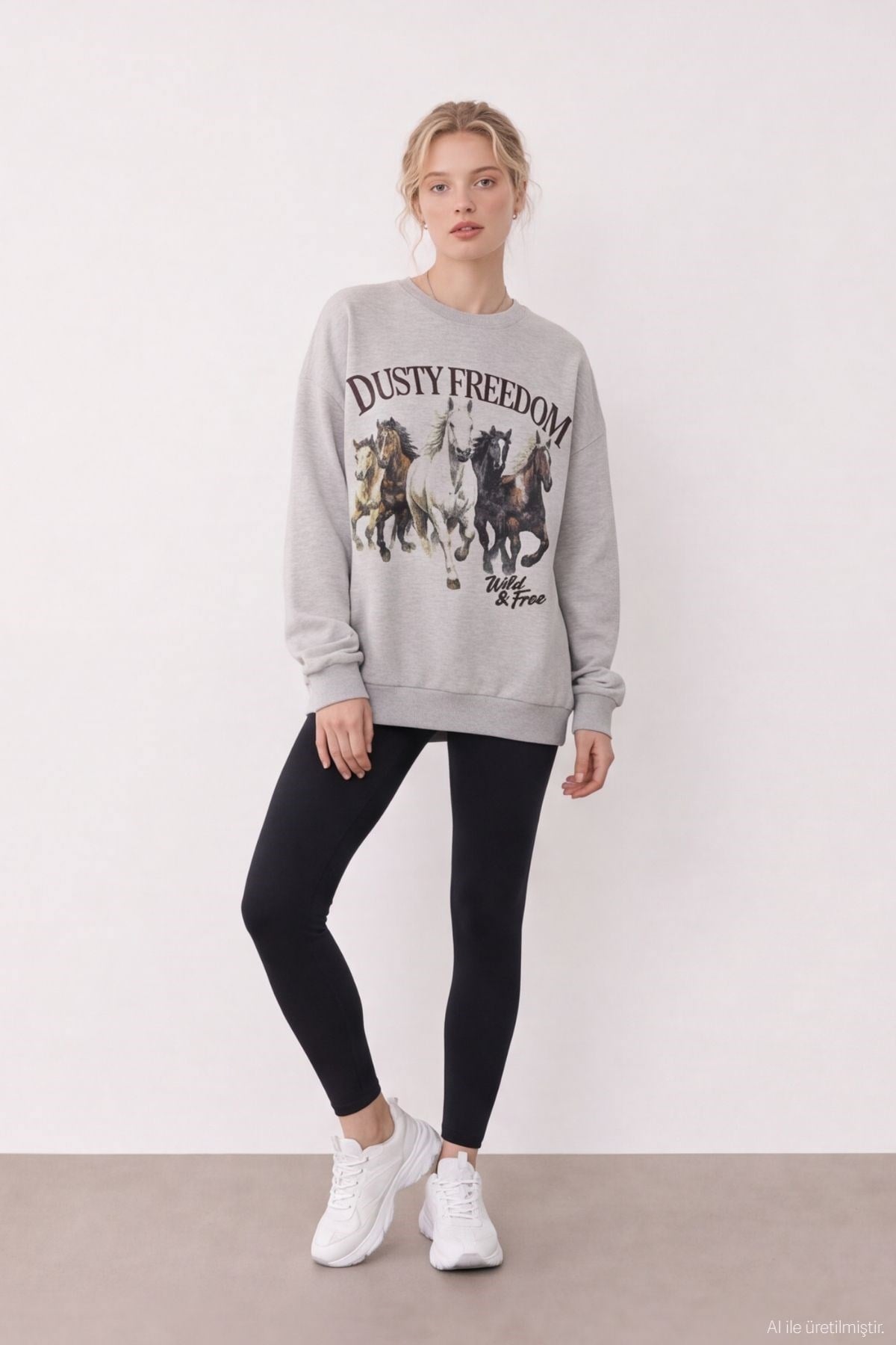 Quzu Baskı Detaylı Sweatshirt Bejmelanj