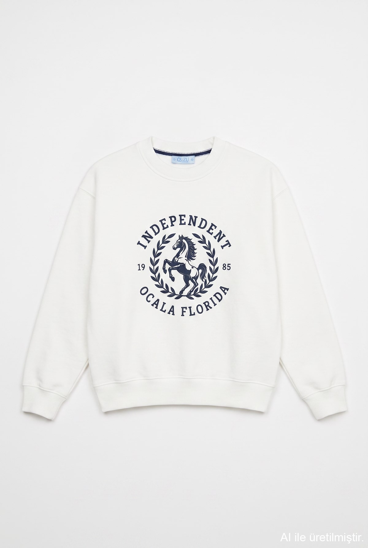 Quzu Baskı Detaylı Sweatshirt Ekru