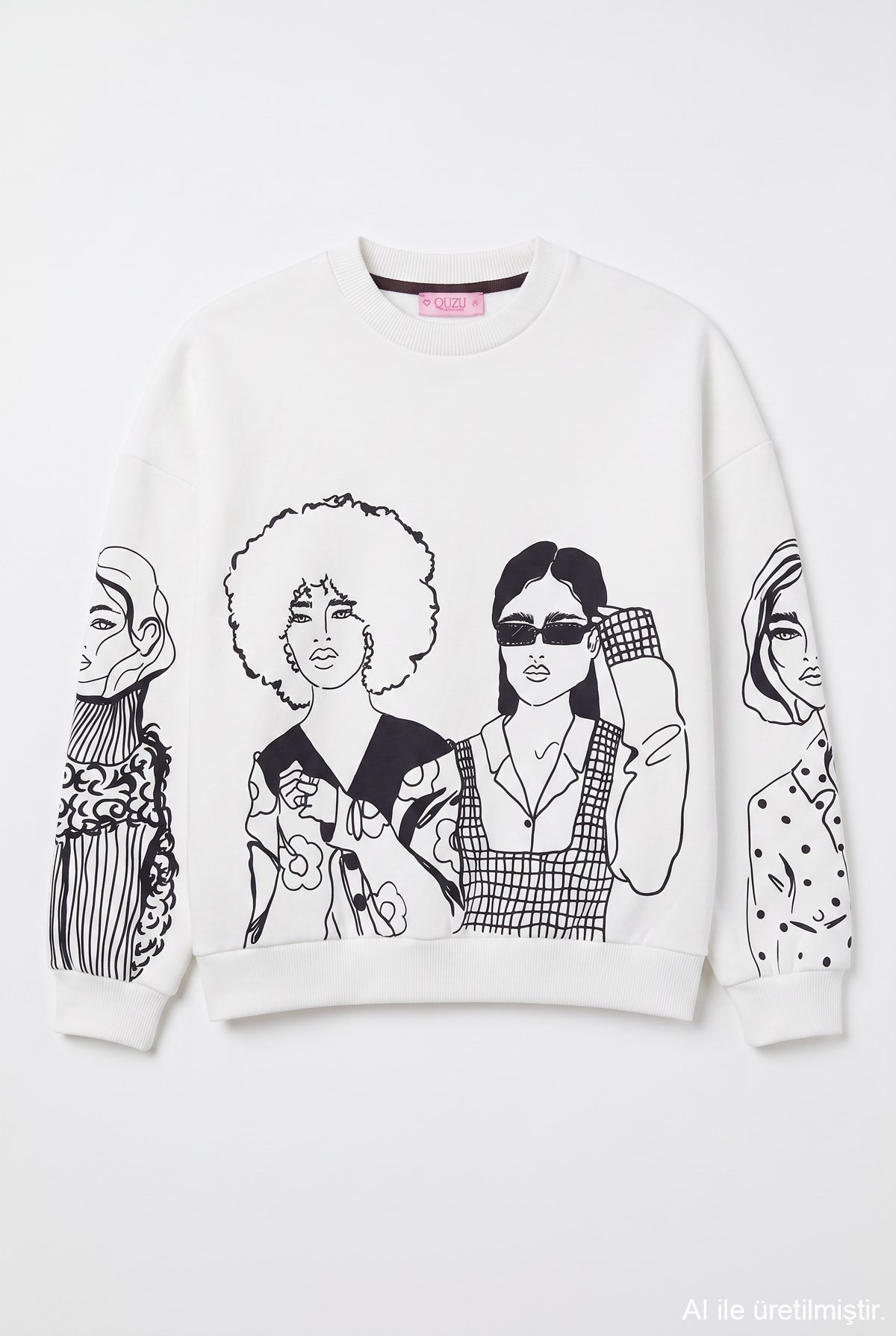 Quzu Baskı Detaylı Sweatshirt Ekru