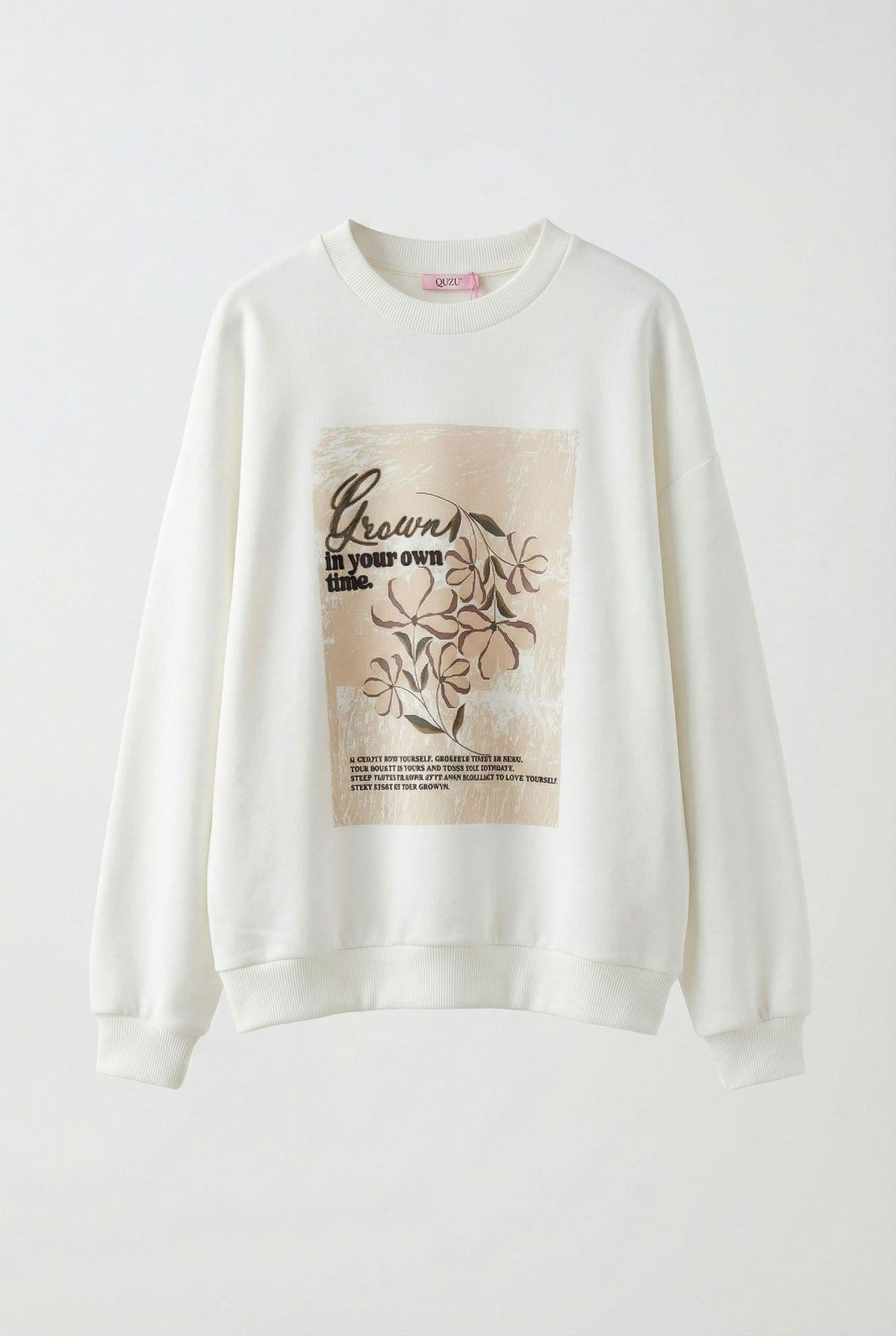 Quzu Baskı Detaylı Sweatshirt Ekru