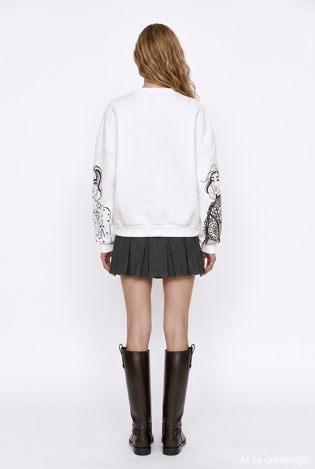 Quzu Baskı Detaylı Sweatshirt Ekru