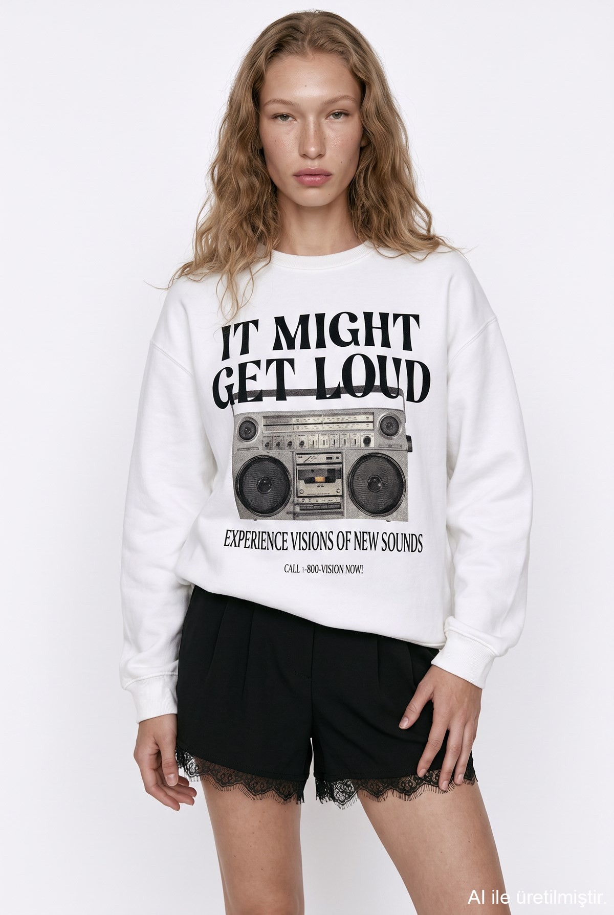 Quzu Baskı Detaylı Sweatshirt Ekru