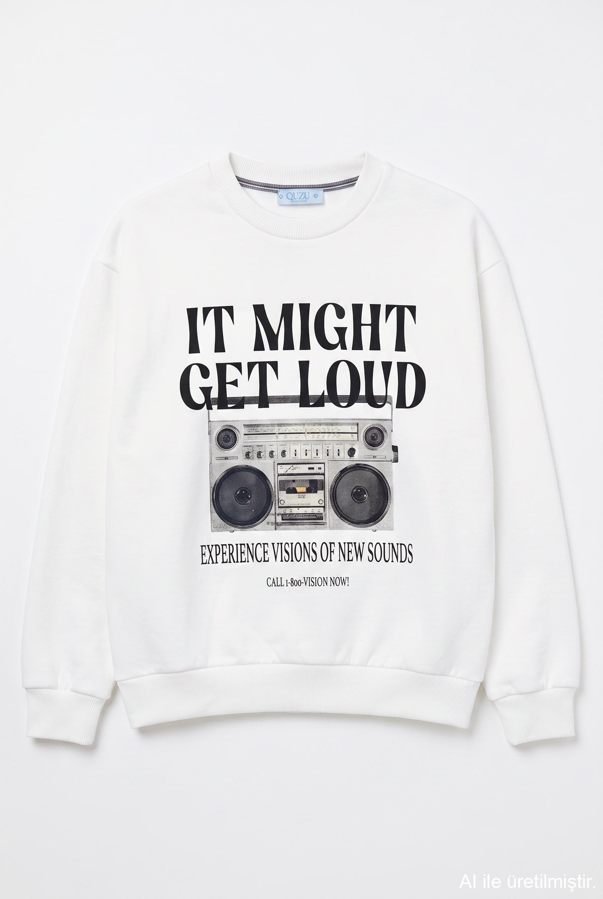 Quzu Baskı Detaylı Sweatshirt Ekru