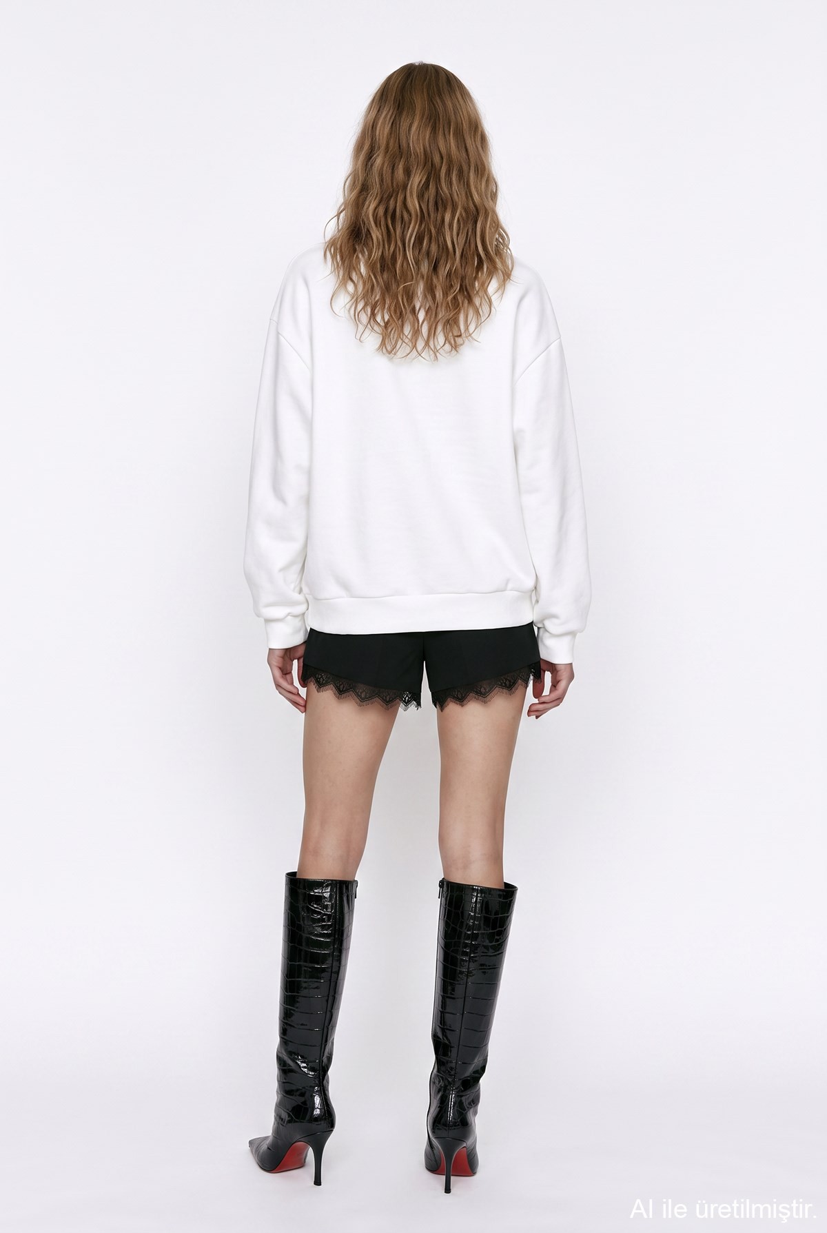 Quzu Baskı Detaylı Sweatshirt Ekru