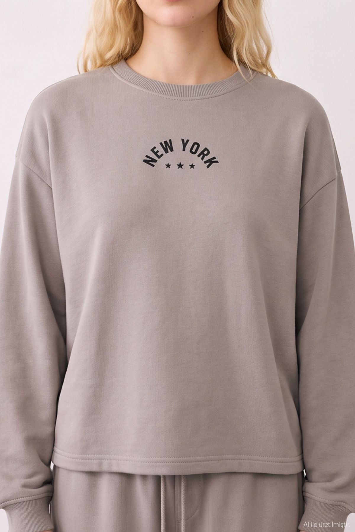 Quzu Baskı Detaylı Sweatshirt Gri