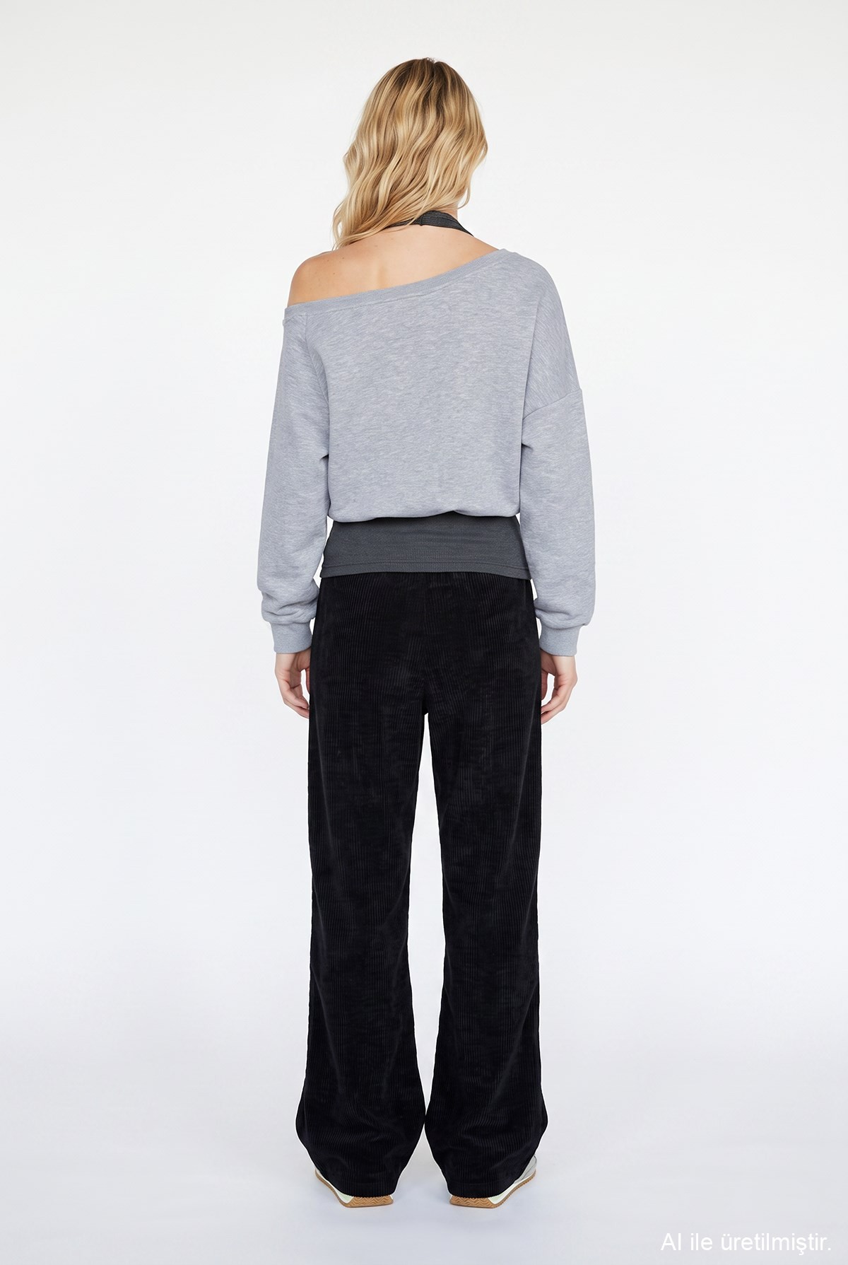 Quzu Baskı Detaylı Sweatshirt Gri Melanj