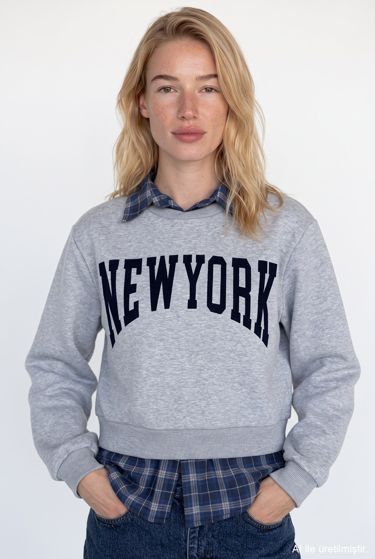Quzu Baskı Detaylı Sweatshirt Gri Melanj