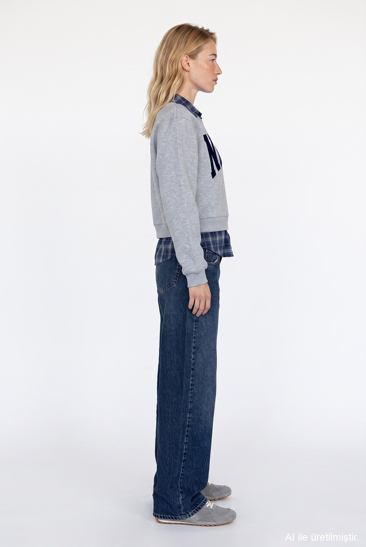Quzu Baskı Detaylı Sweatshirt Gri Melanj