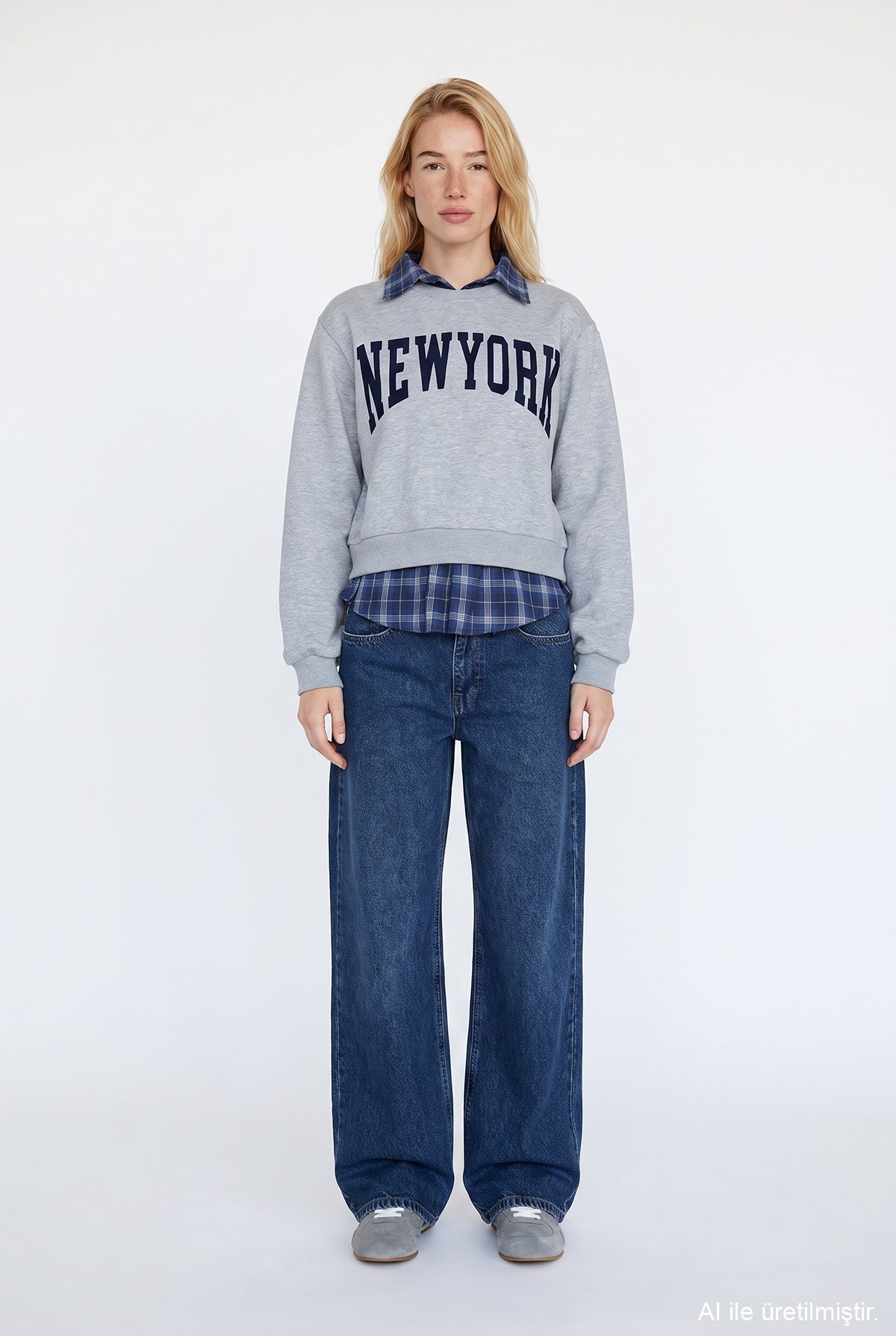Quzu Baskı Detaylı Sweatshirt Gri Melanj