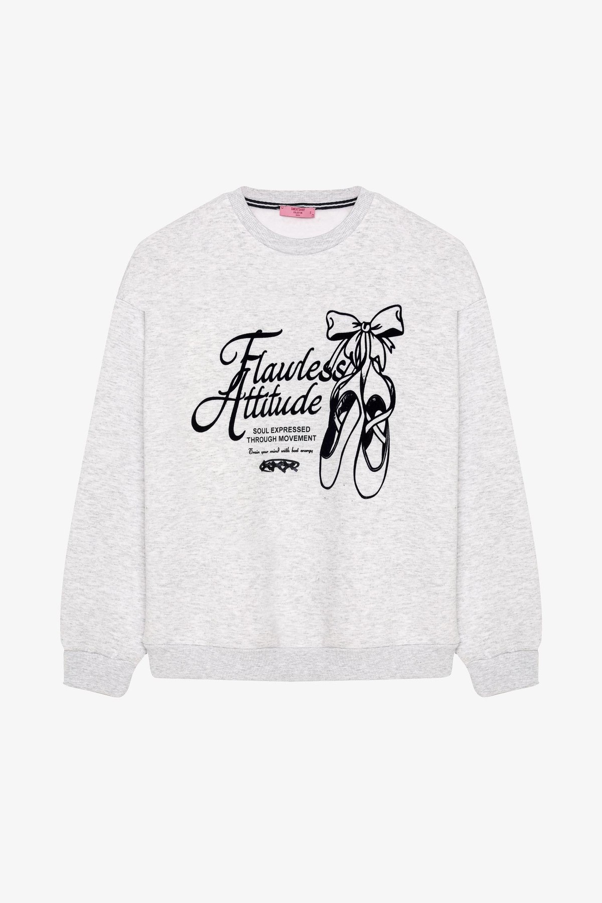 Quzu Baskı Detaylı Sweatshirt Gri Melanj