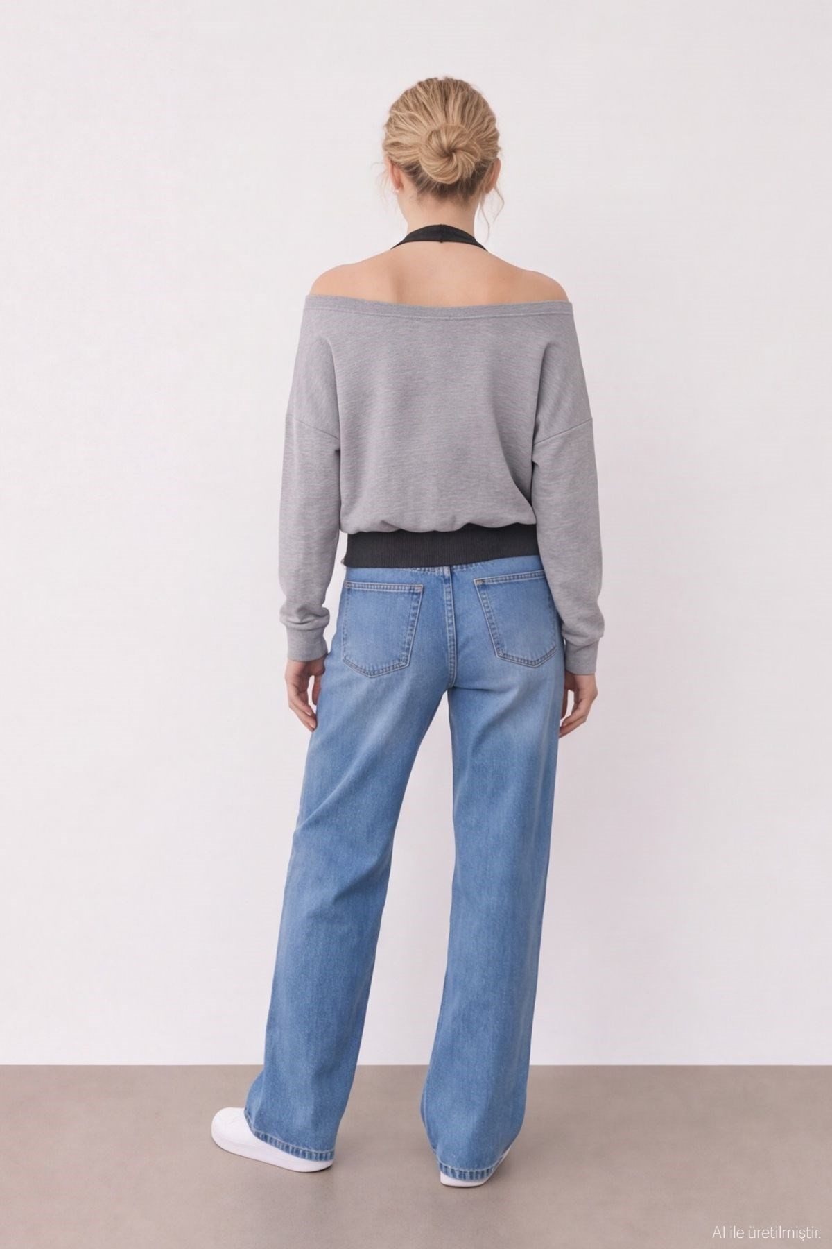 Quzu Baskı Detaylı Sweatshirt Gri Melanj