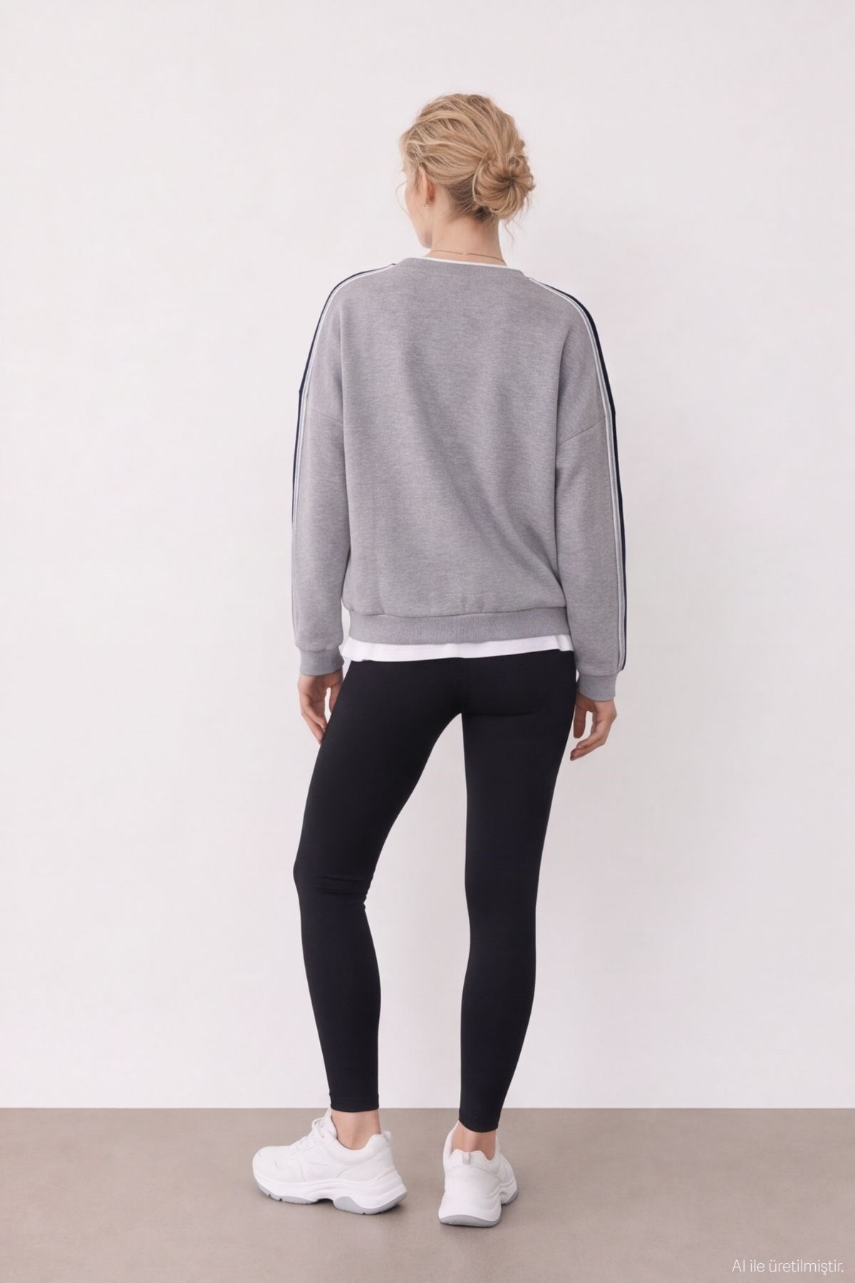 Quzu Baskı Detaylı Sweatshirt Gri Melanj