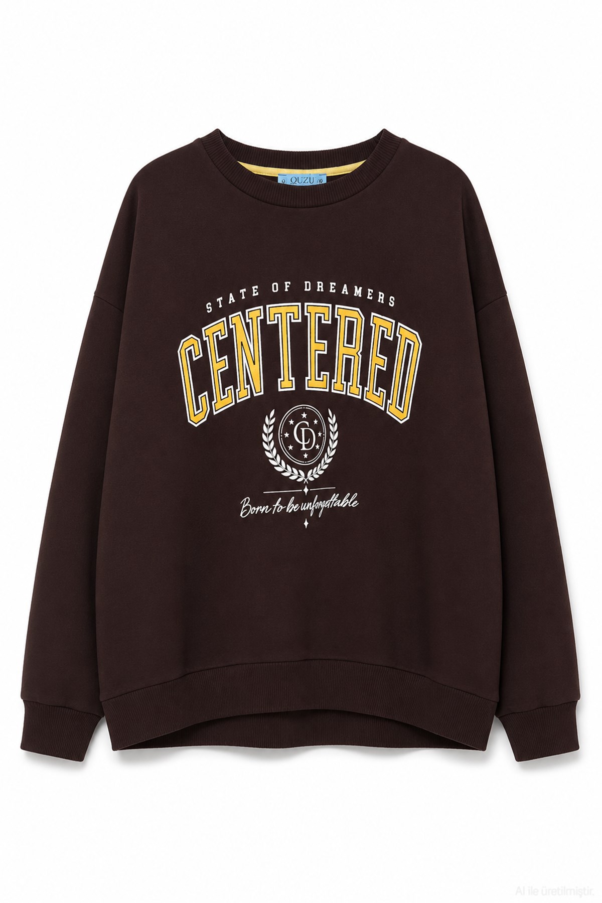 Quzu Baskı Detaylı Sweatshirt Kahve