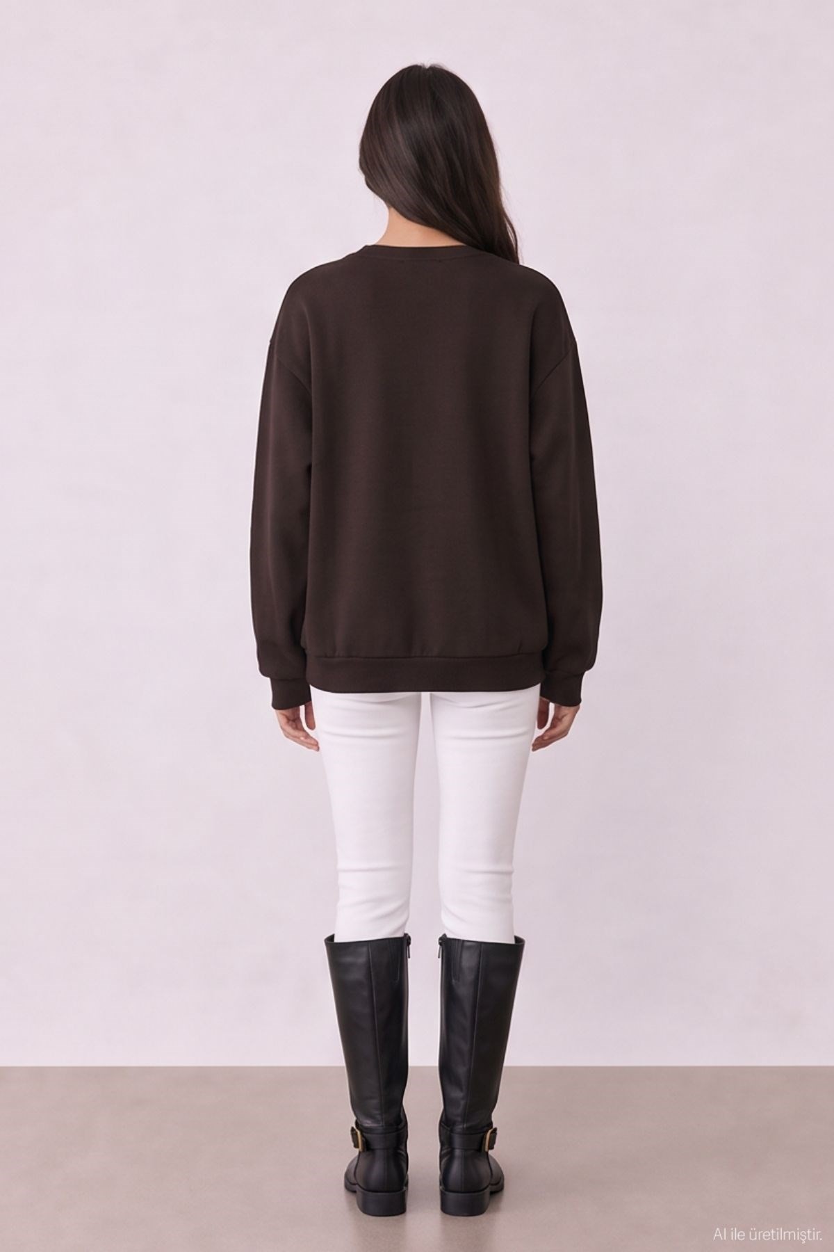 Quzu Baskı Detaylı Sweatshirt Kahve