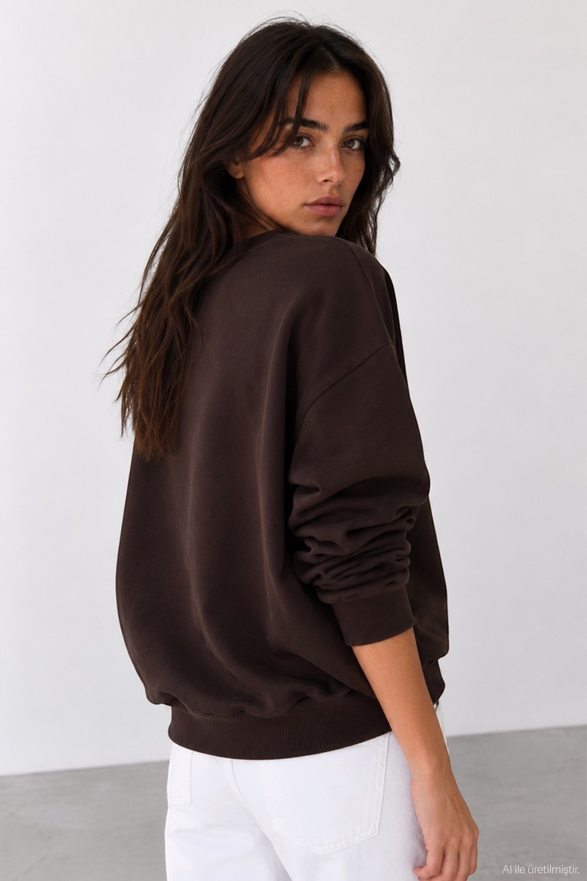 Quzu Baskı Detaylı Sweatshirt Kahve