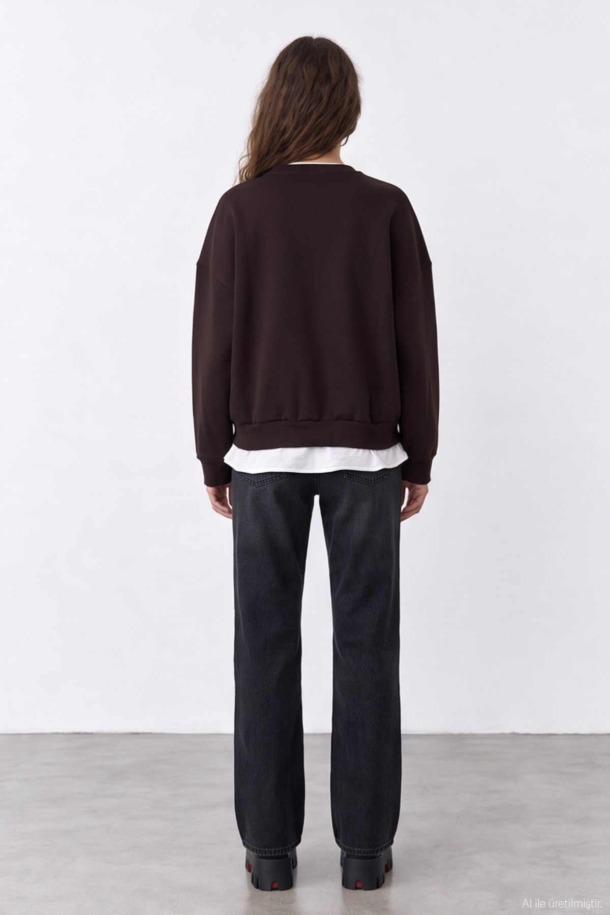 Quzu Baskı Detaylı Sweatshirt Kahve