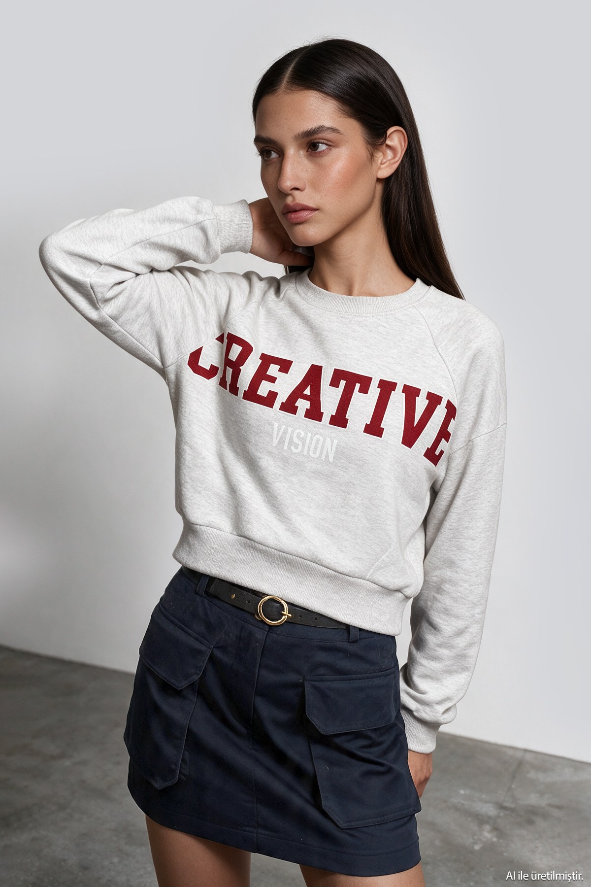 Quzu Baskı Detaylı Sweatshirt Karmelanj