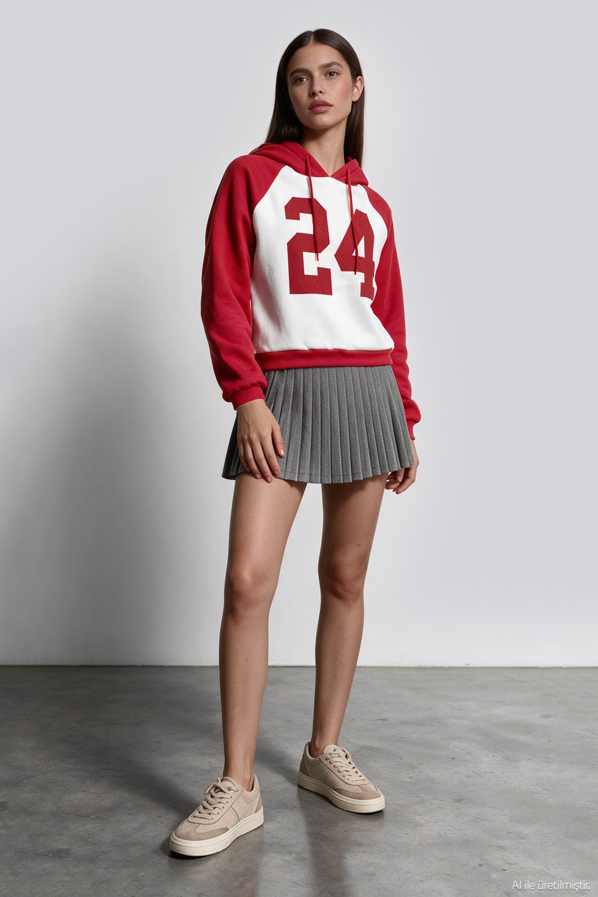 Quzu Baskı Detaylı Sweatshirt Kırmızı