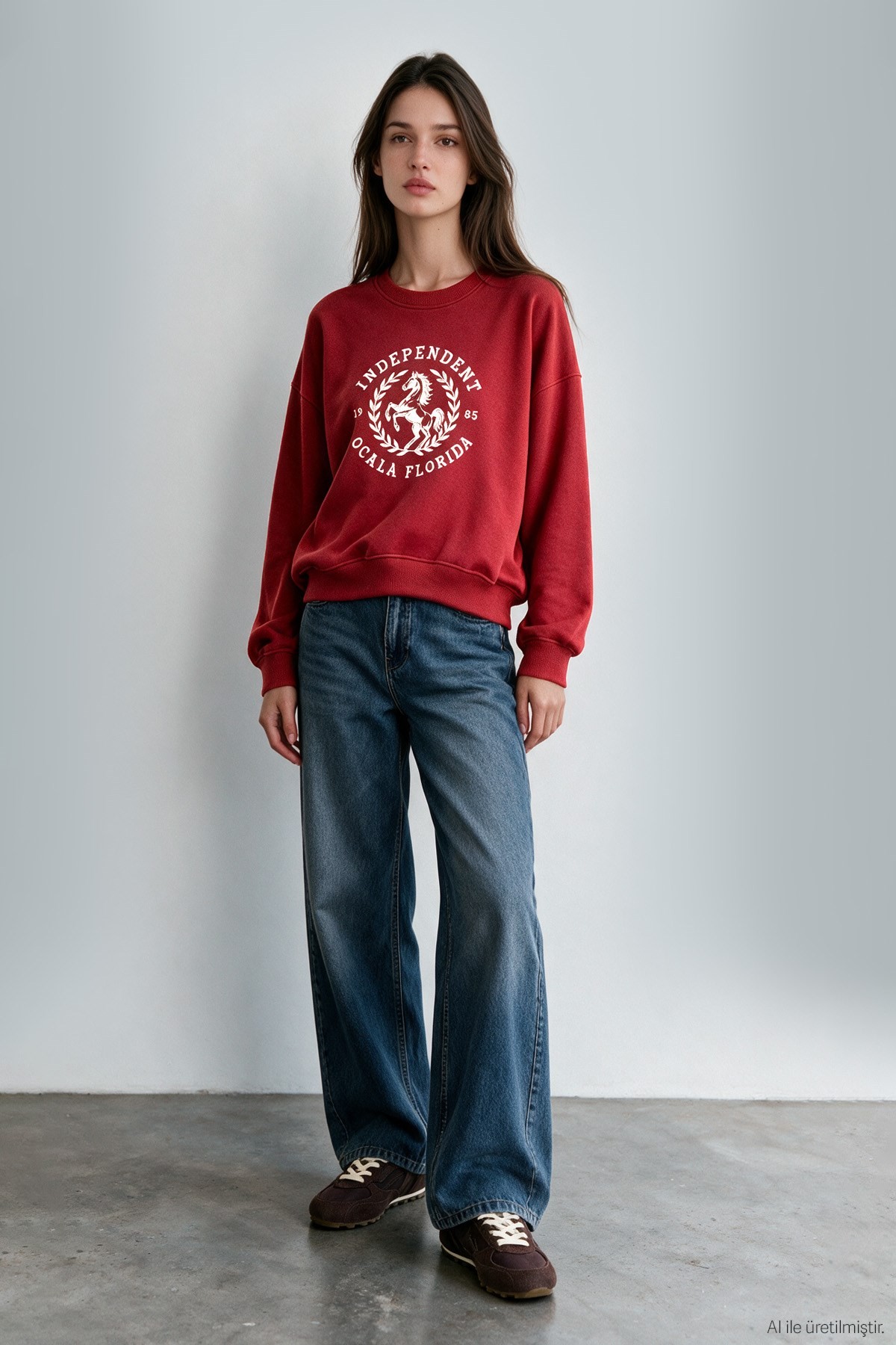 Quzu Baskı Detaylı Sweatshirt Kırmızı