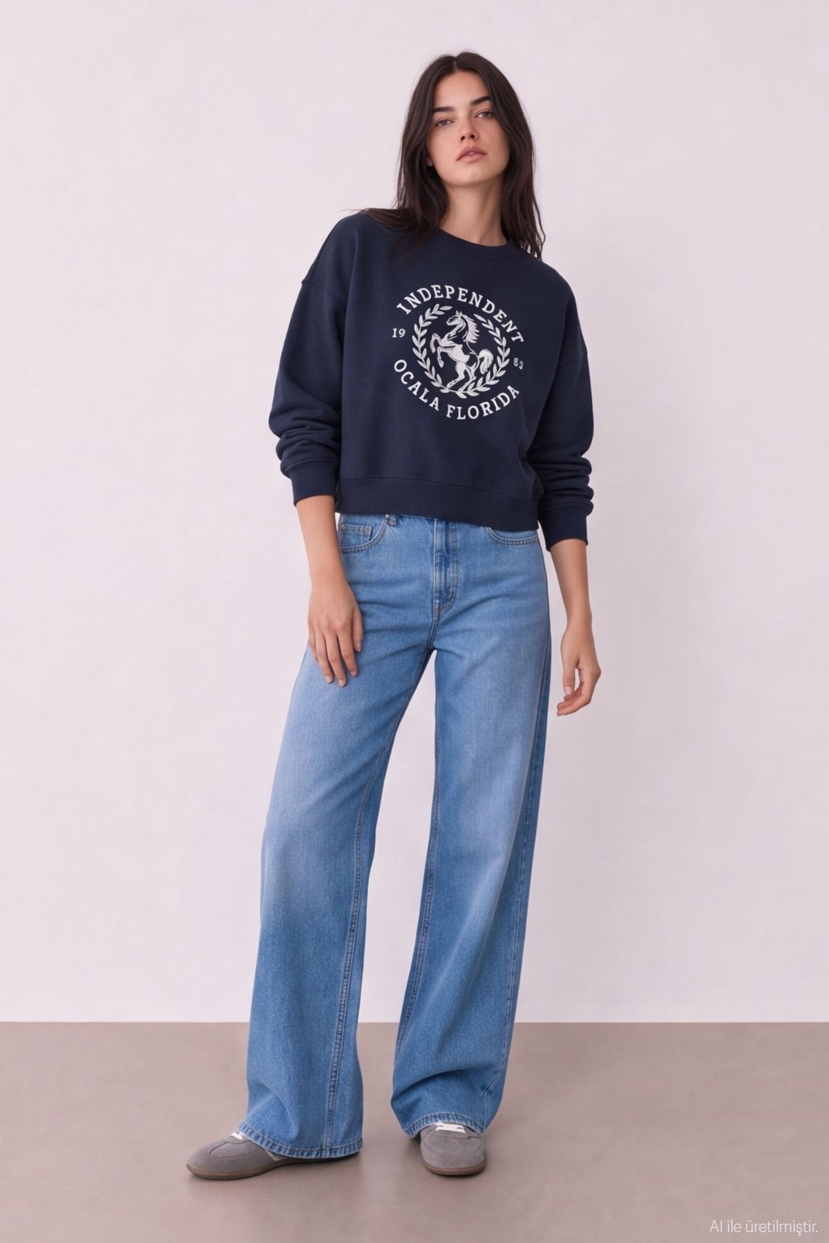 Quzu Baskı Detaylı Sweatshirt Lacivert