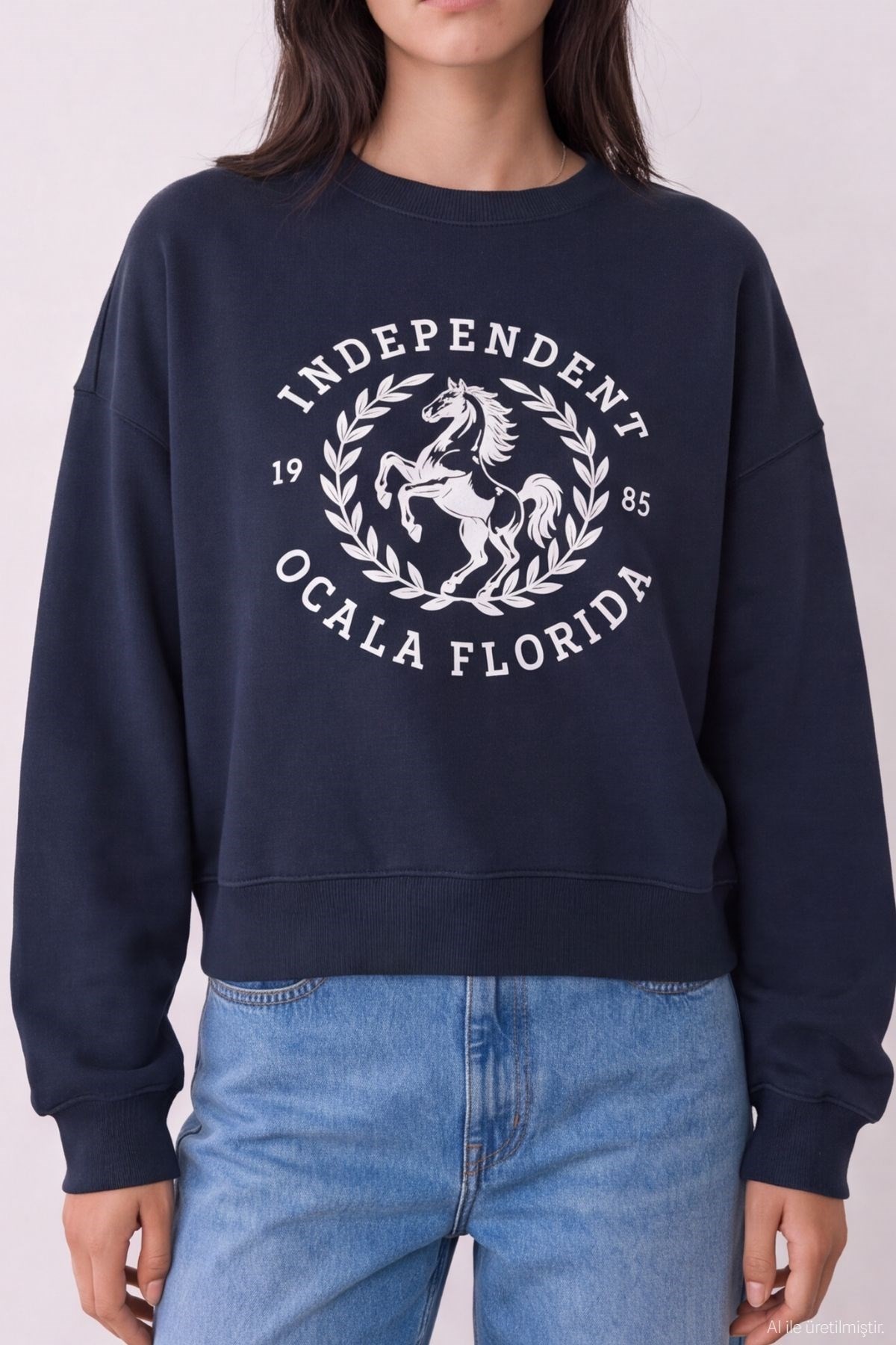 Quzu Baskı Detaylı Sweatshirt Lacivert