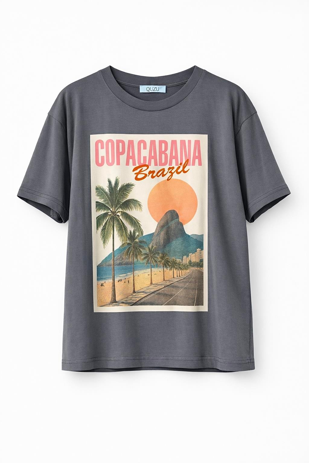 Quzu Baskı Detaylı T-shirt Antrasit