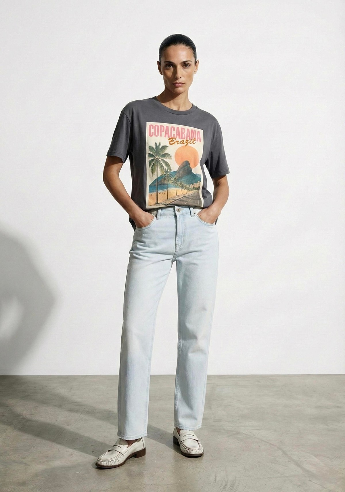 Quzu Baskı Detaylı T-shirt Antrasit