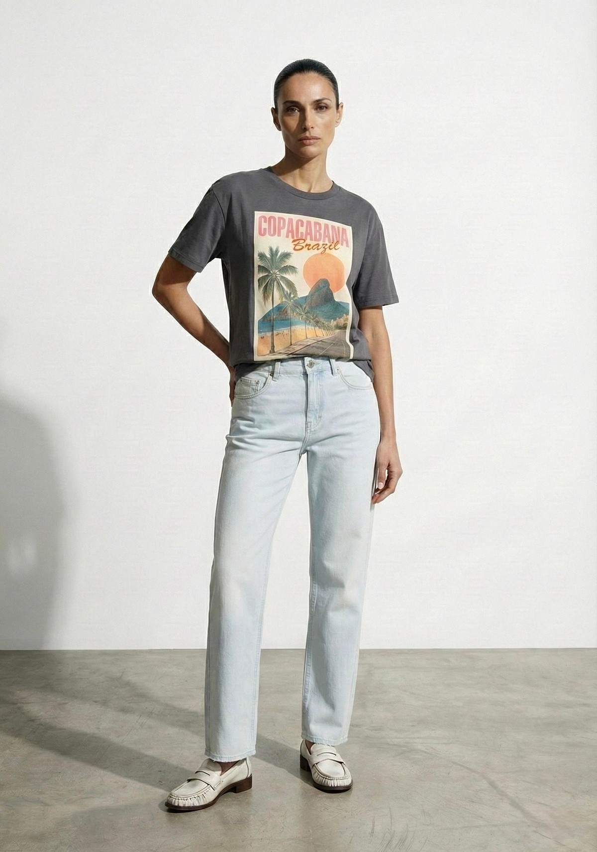 Quzu Baskı Detaylı T-shirt Antrasit