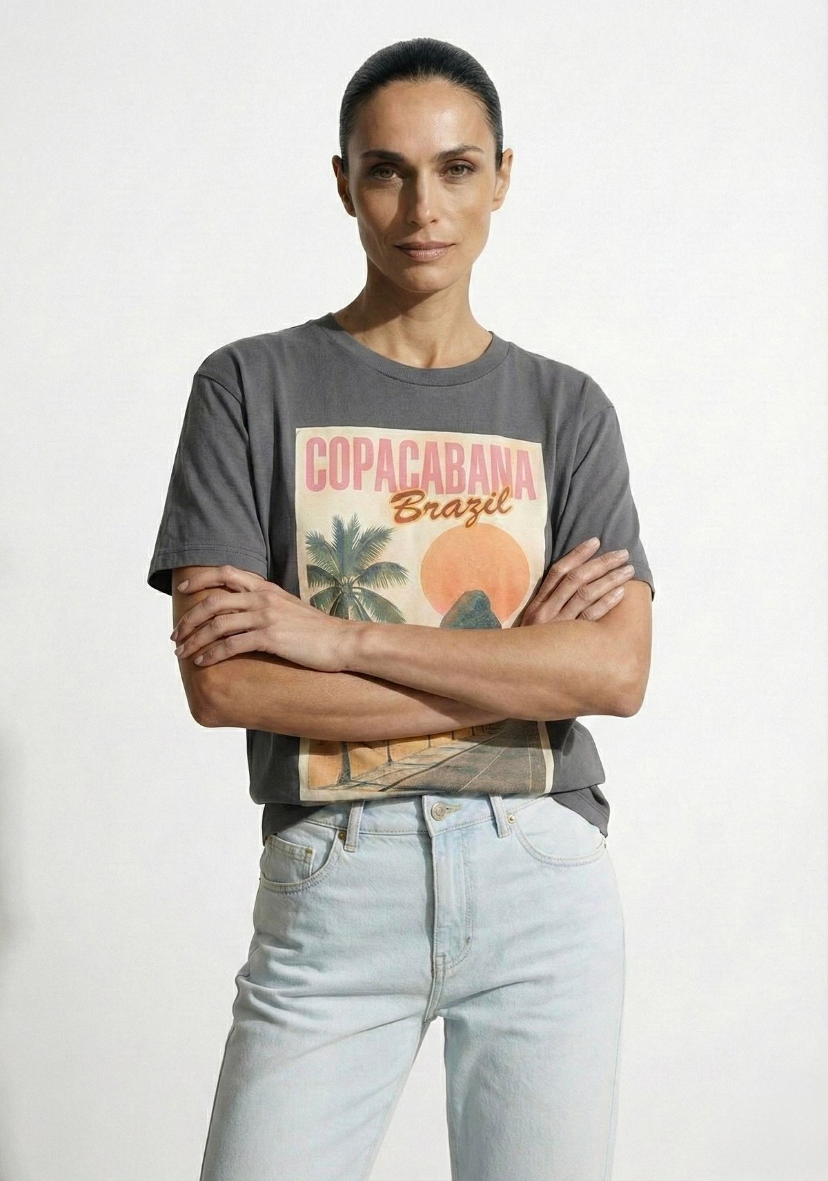 Quzu Baskı Detaylı T-shirt Antrasit