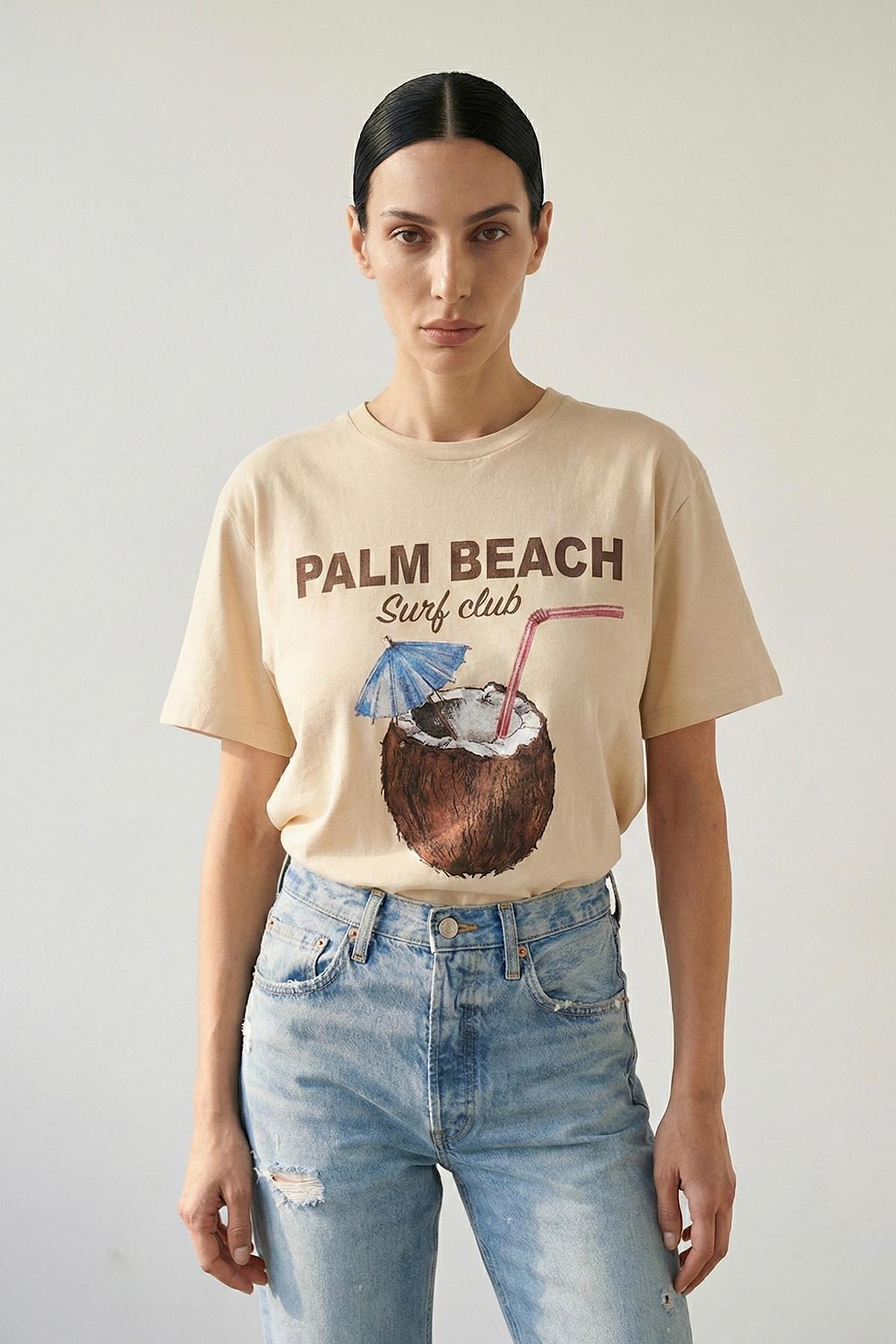 Quzu Baskı Detaylı T-shirt Bej