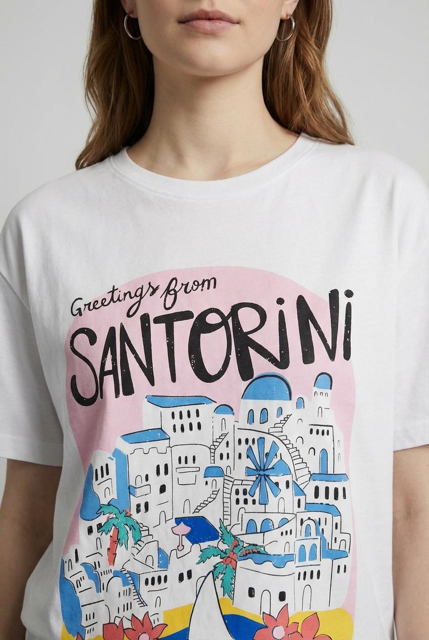 Quzu Baskı Detaylı T-shirt Ekru