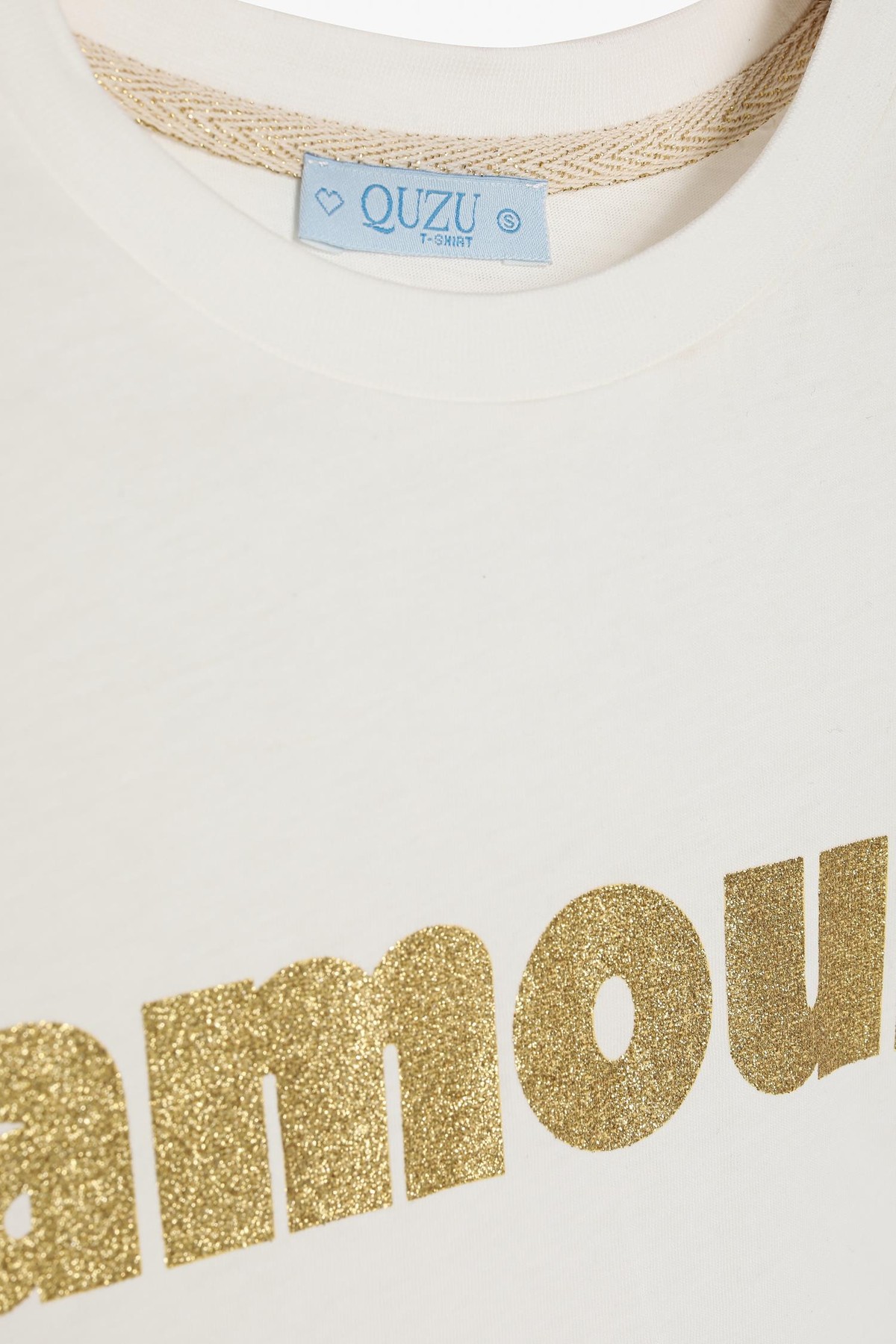 Quzu Baskı Detaylı T-shirt Ekru