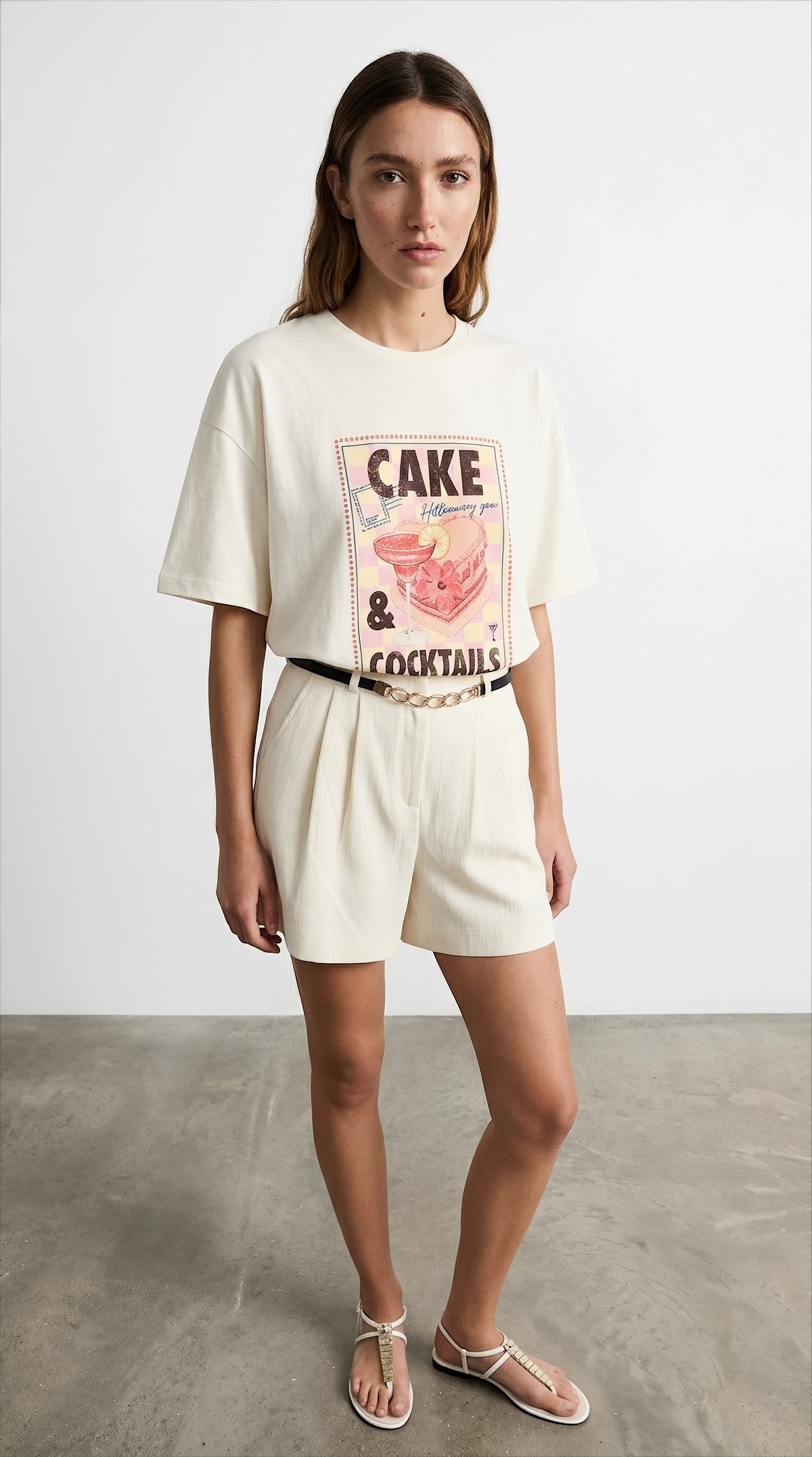 Quzu Baskı Detaylı T-shirt Ekru