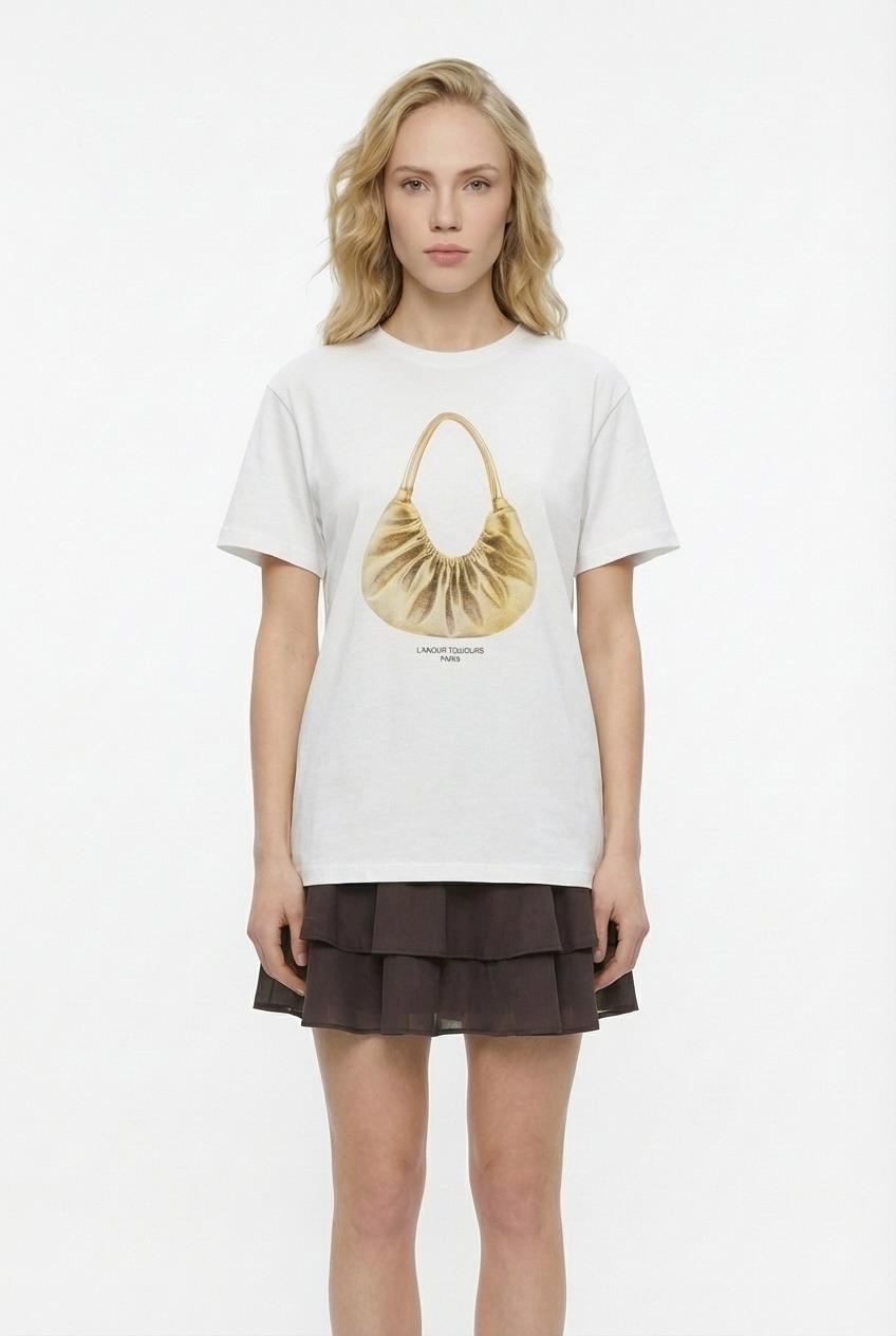 Quzu Baskı Detaylı T-shirt Ekru