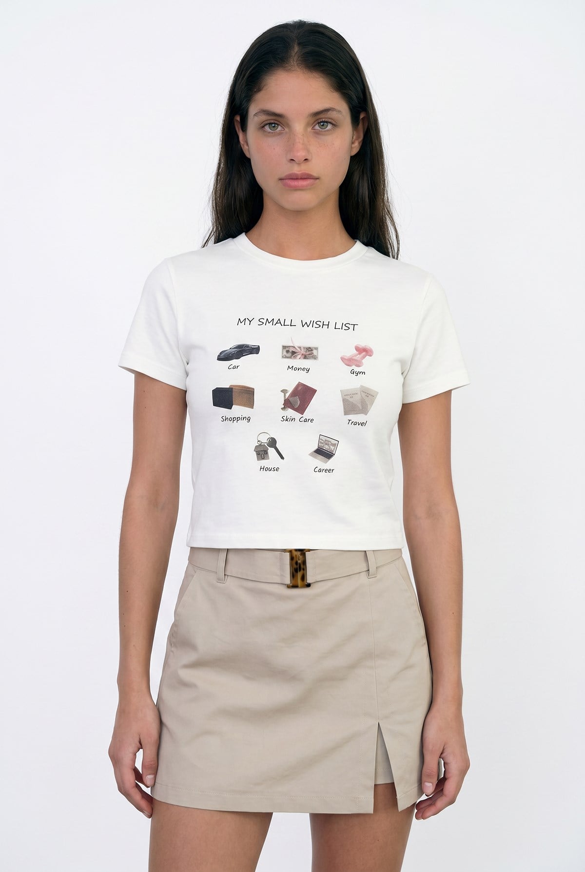 Quzu Baskı Detaylı T-shirt Ekru
