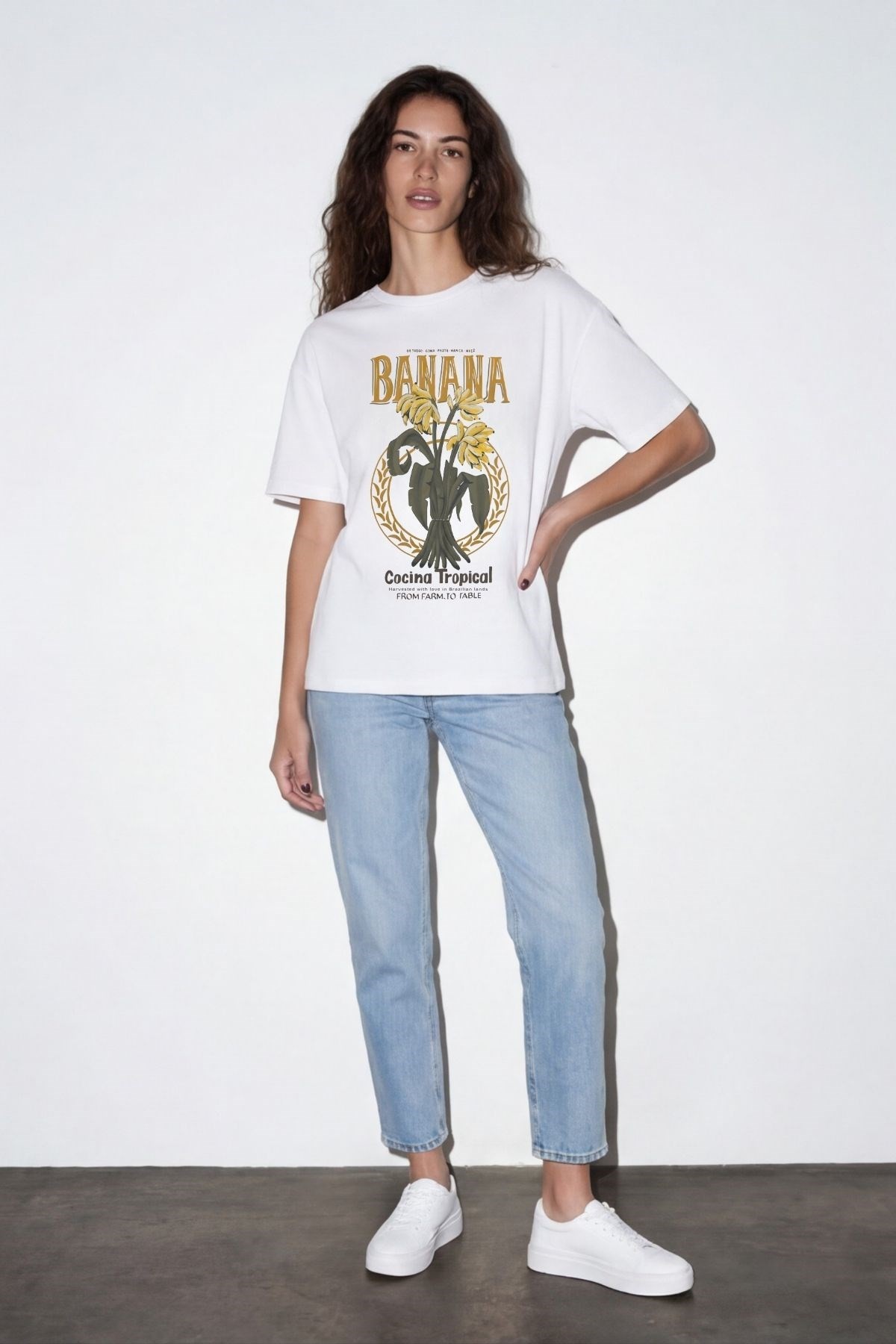 Quzu Baskı Detaylı T-shirt Ekru