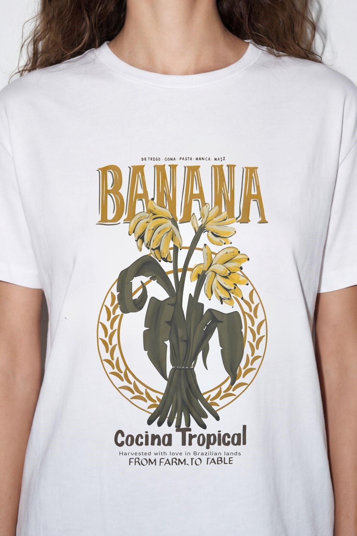Quzu Baskı Detaylı T-shirt Ekru