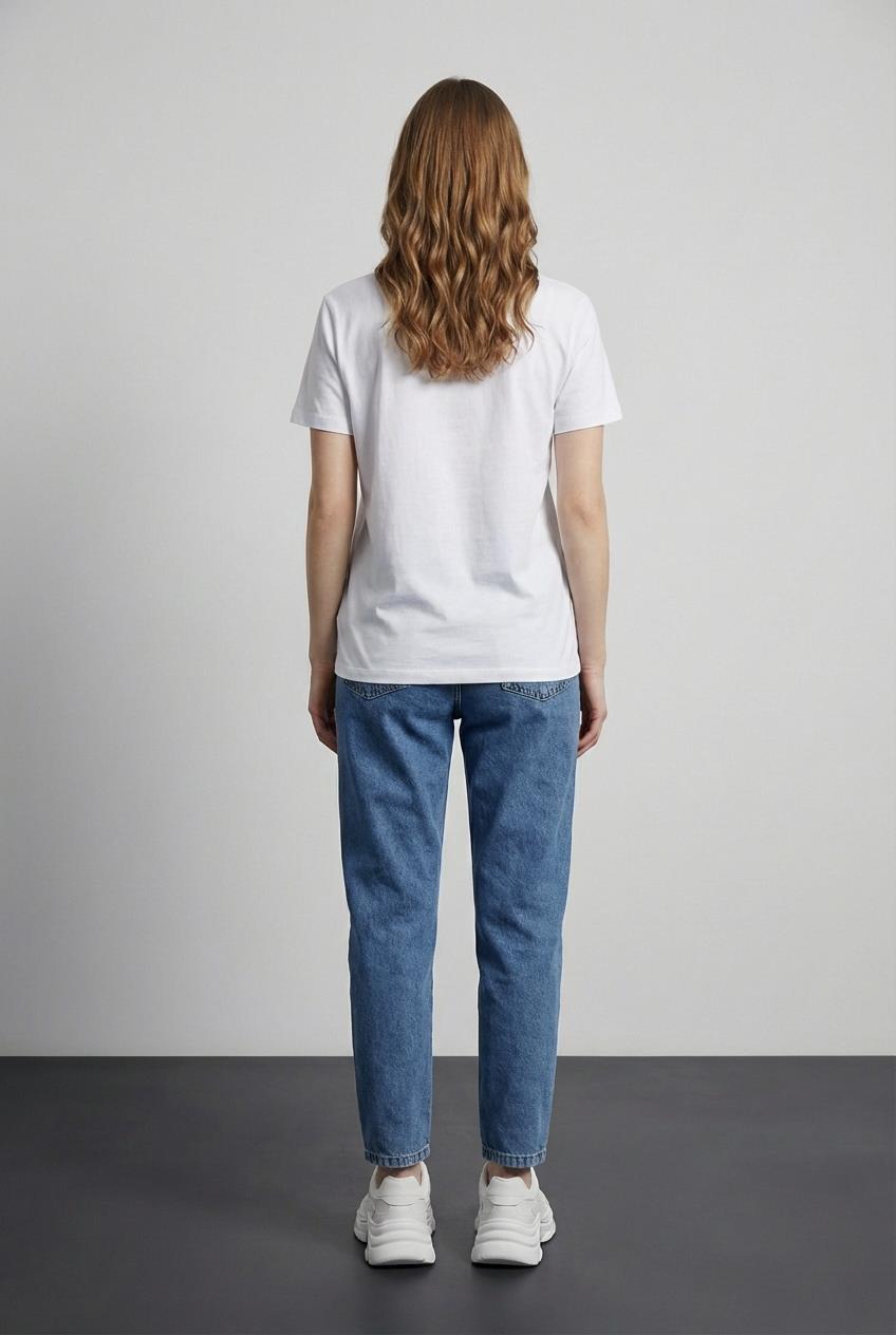 Quzu Baskı Detaylı T-shirt Ekru