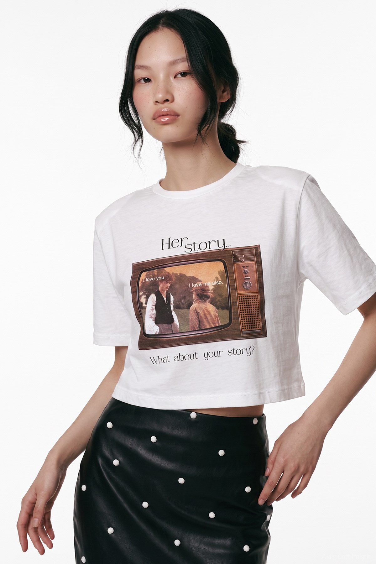 Quzu Baskı Detaylı T-shirt Ekru