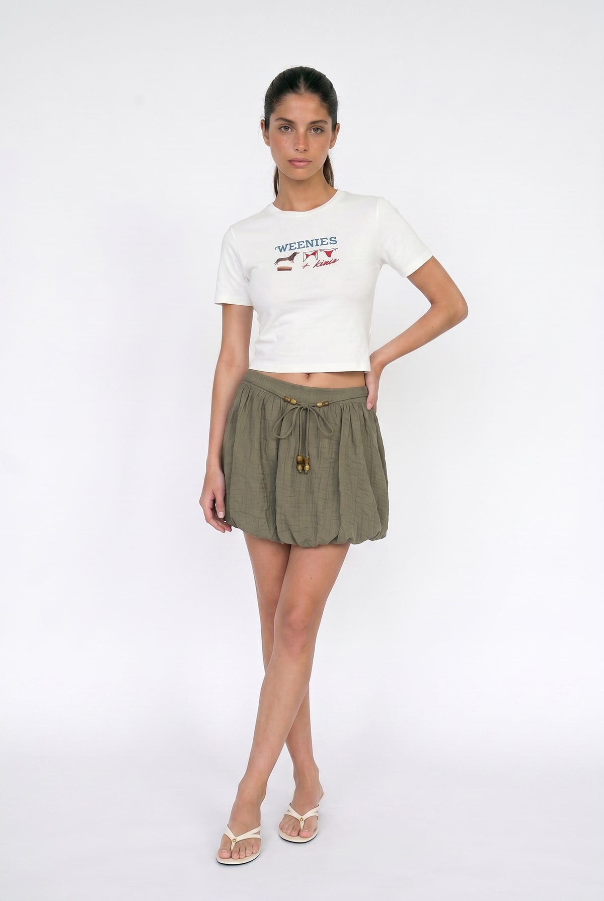 Quzu Baskı Detaylı T-shirt Ekru