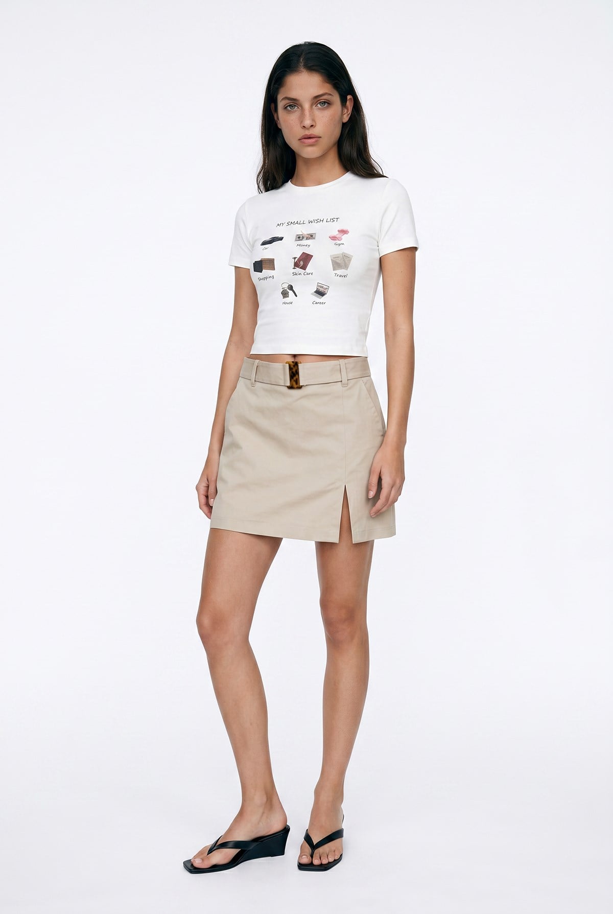 Quzu Baskı Detaylı T-shirt Ekru