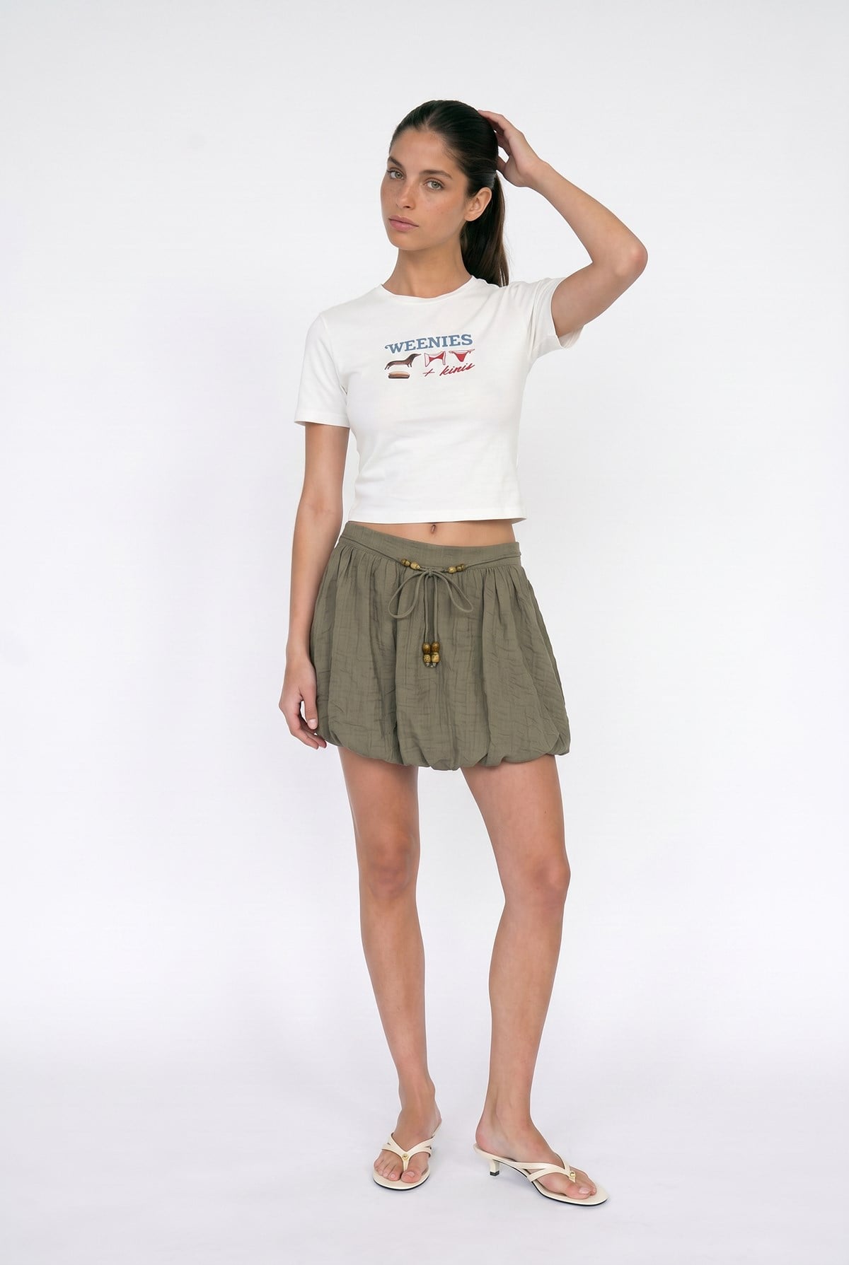 Quzu Baskı Detaylı T-shirt Ekru