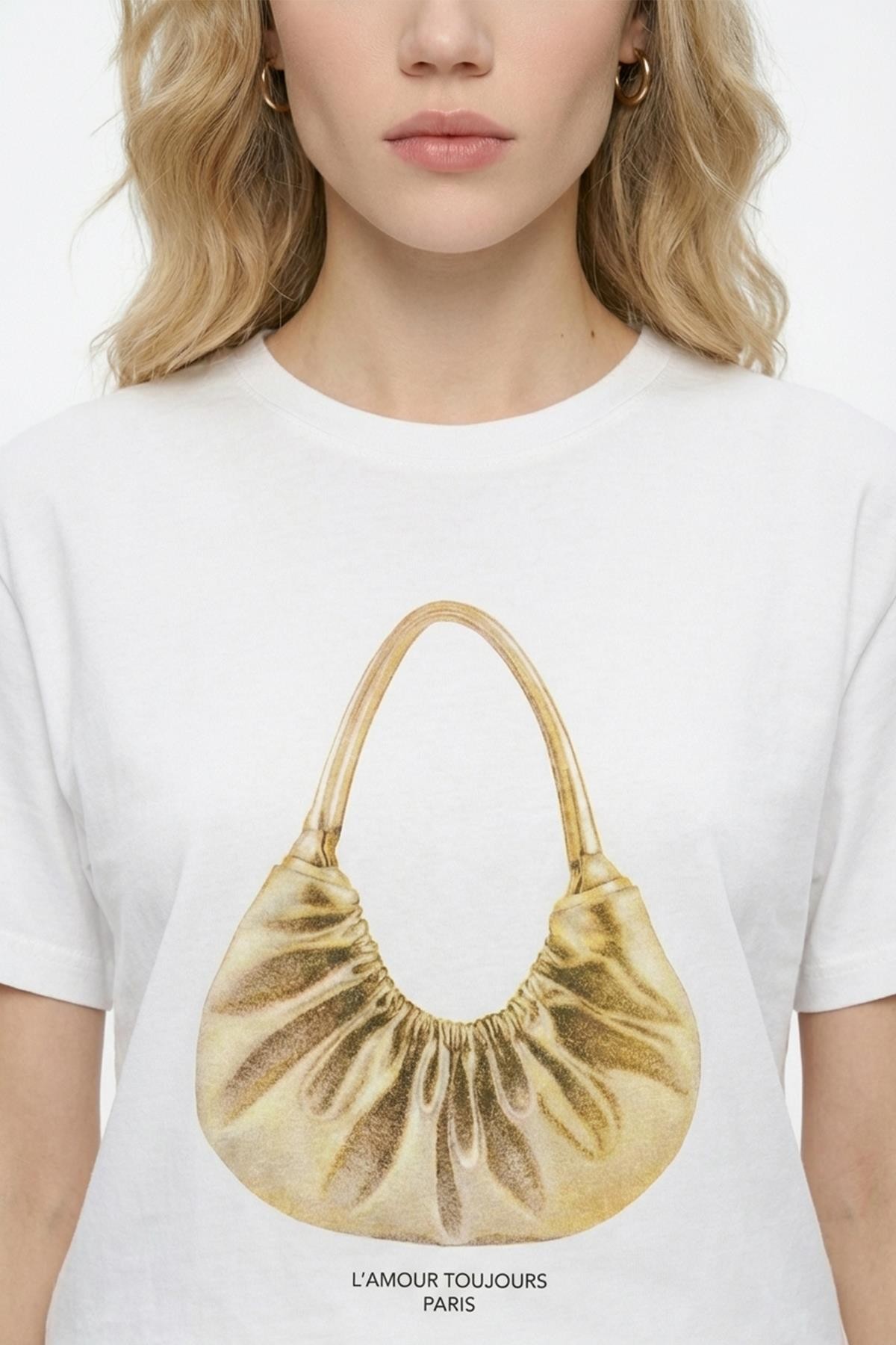 Quzu Baskı Detaylı T-shirt Ekru