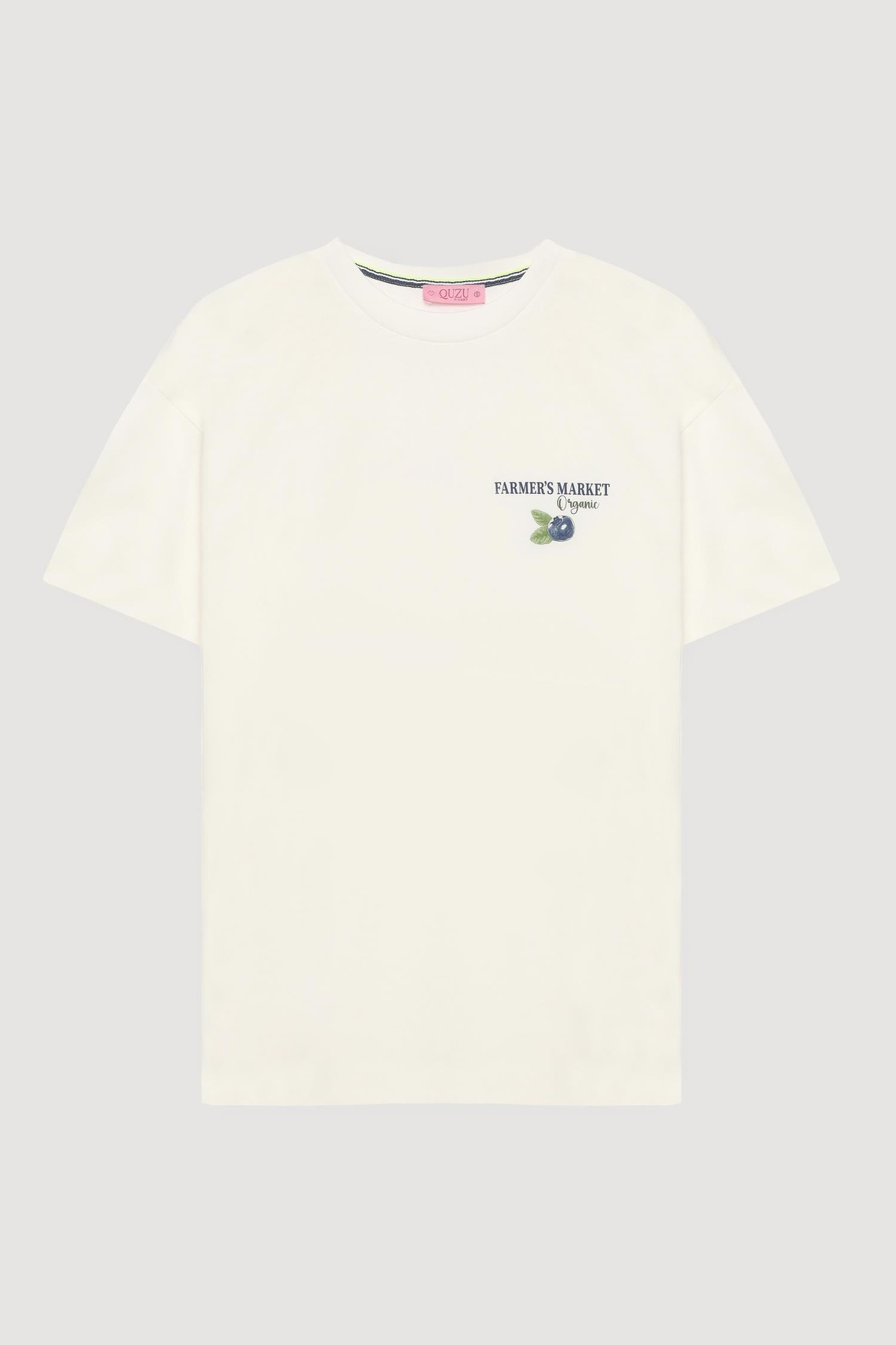 Quzu Baskı Detaylı T-shirt Ekru