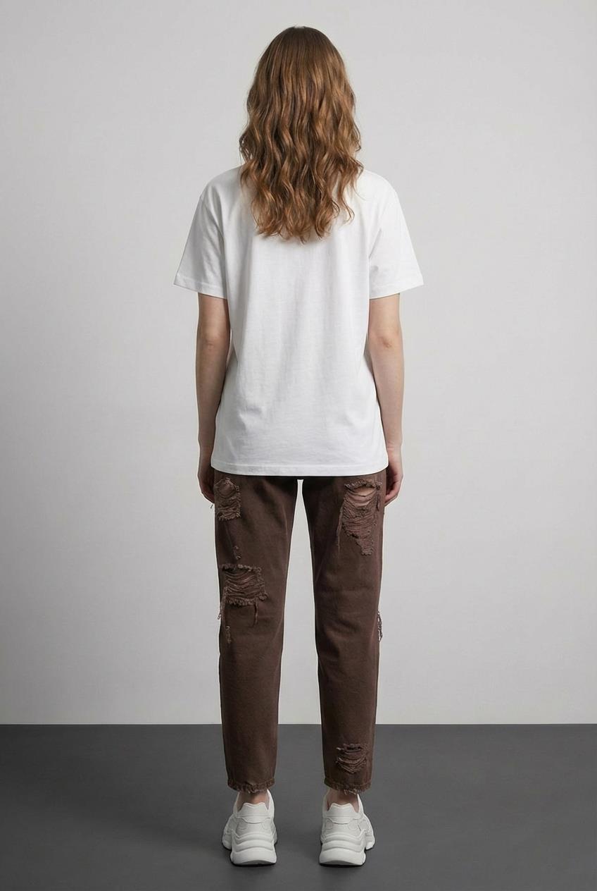 Quzu Baskı Detaylı T-shirt Ekru