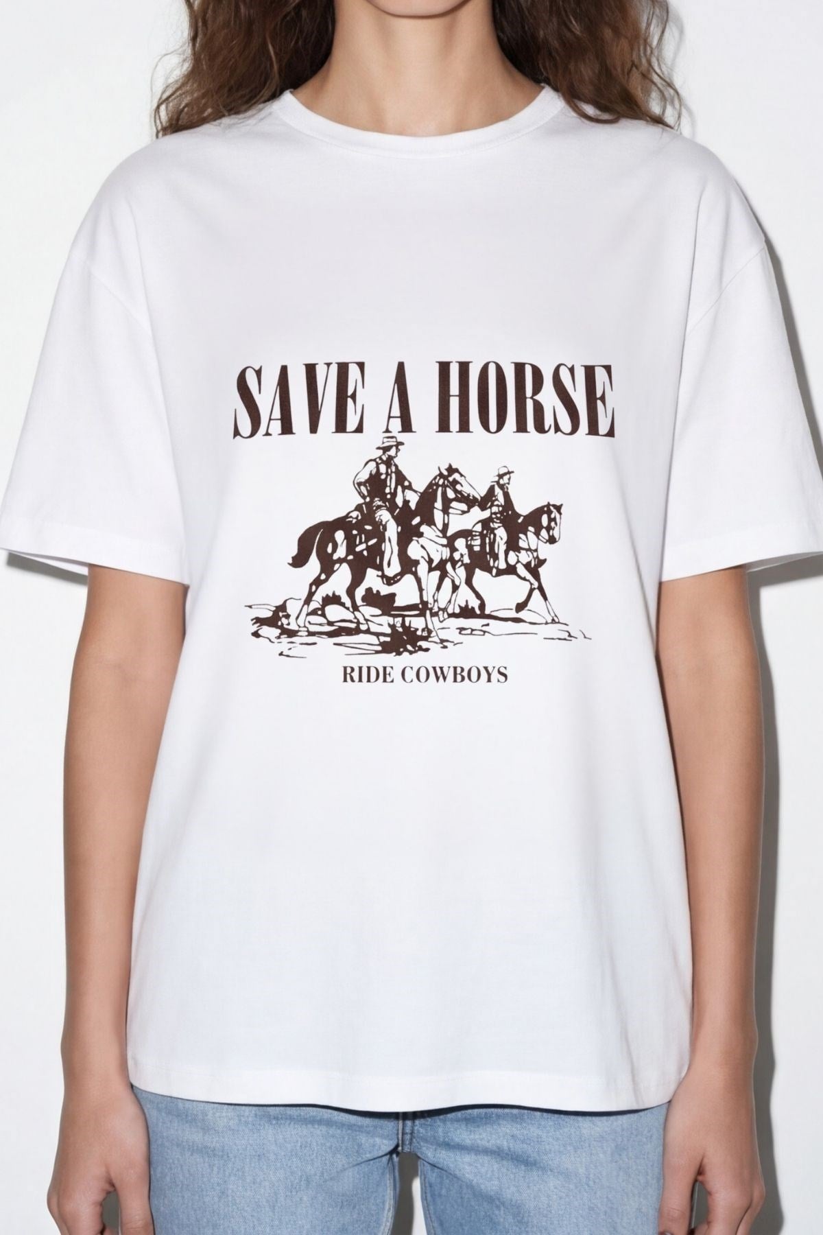 Quzu Baskı Detaylı T-shirt Ekru