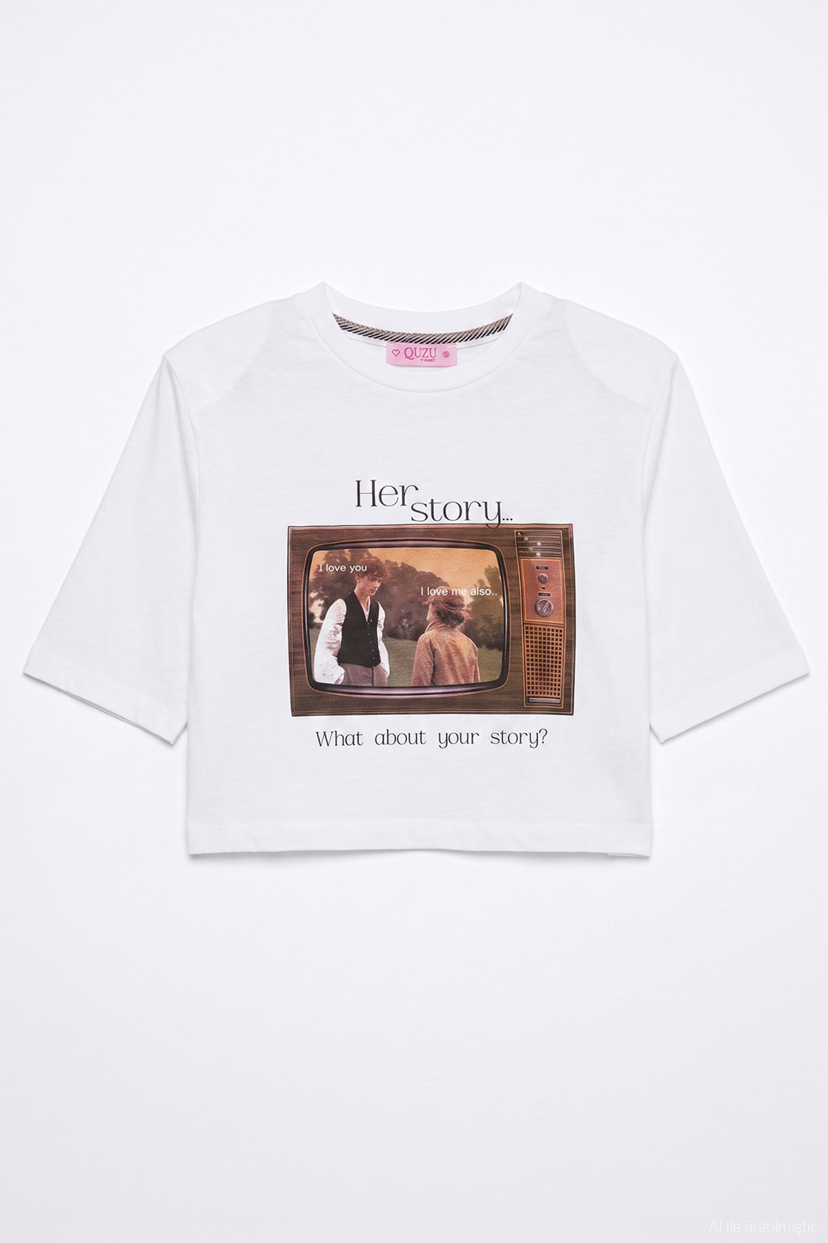 Quzu Baskı Detaylı T-shirt Ekru