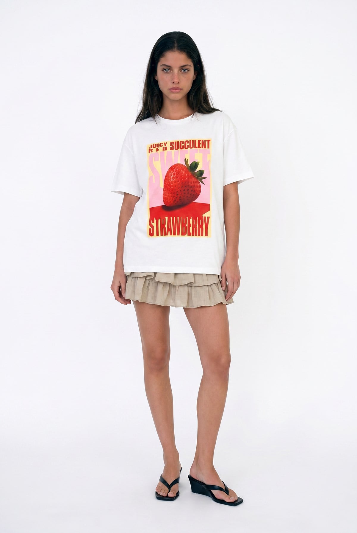 Quzu Baskı Detaylı T-shirt Ekru
